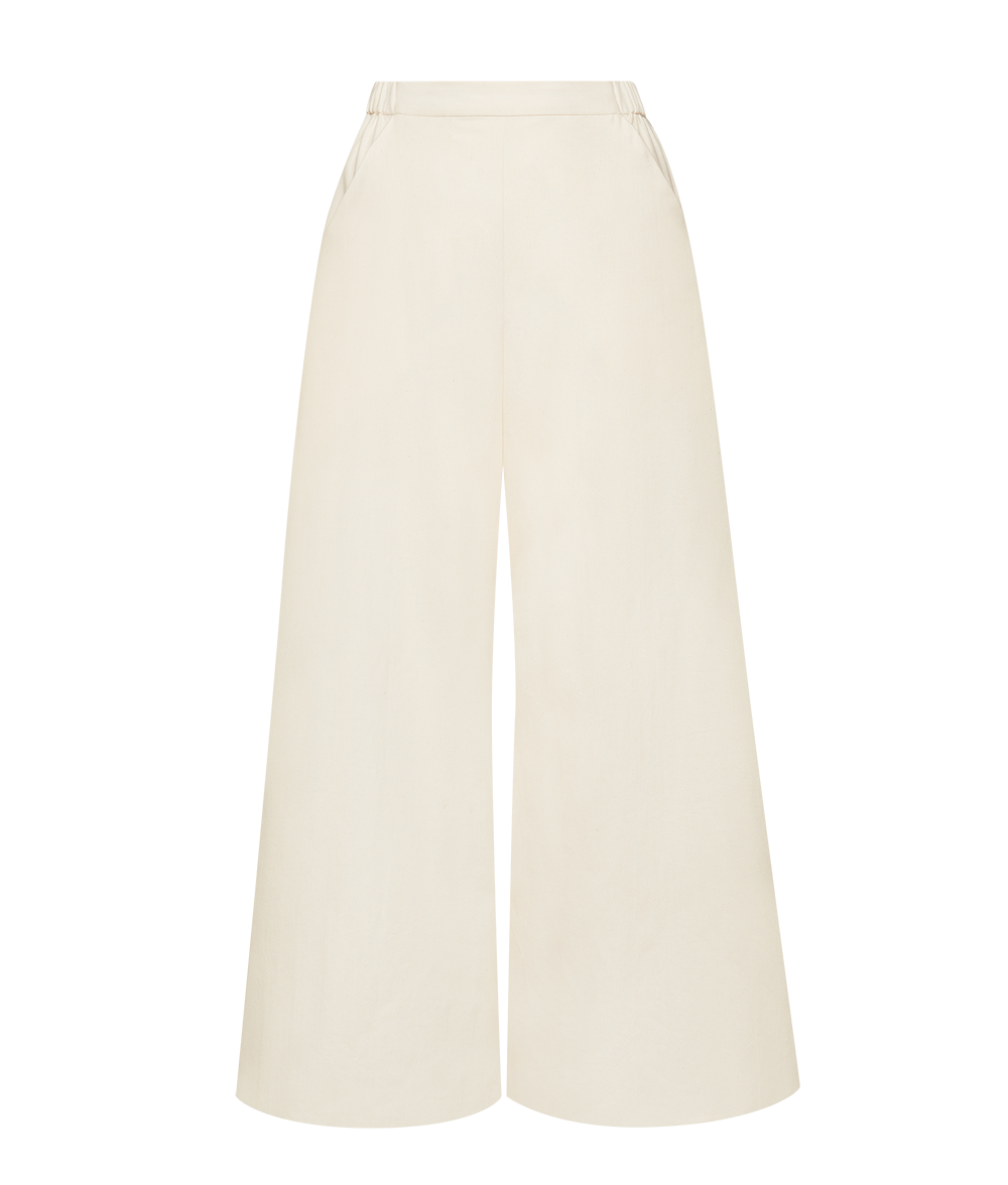 The Ansea Twill Wide Leg Pant - Bone White