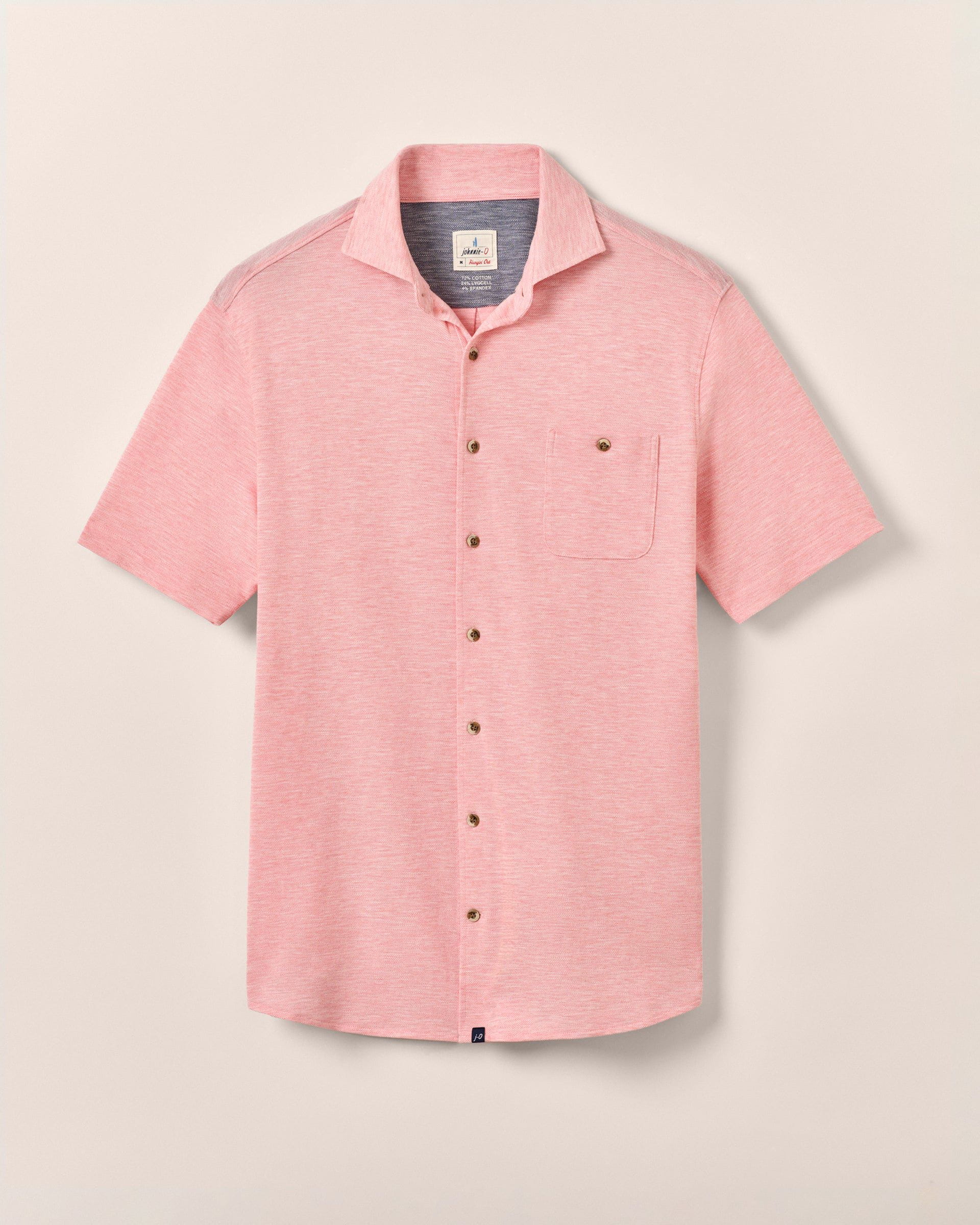 Johnnie-O Short-Sleeve Knit Pique Button-Down Shirt - Tasca, Conch