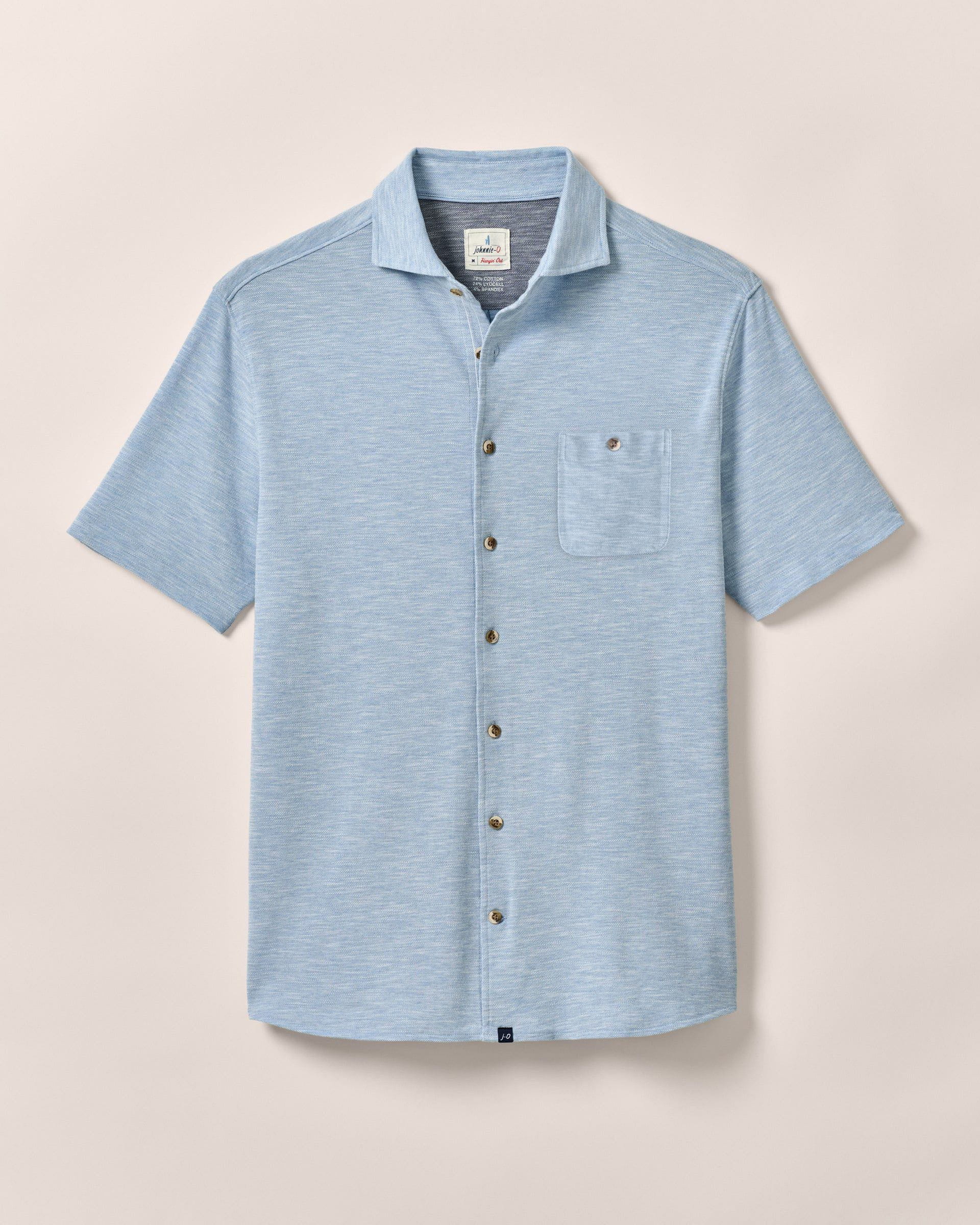 Johnnie-O Short-Sleeve Knit Pique Button-Down Shirt - Tasca