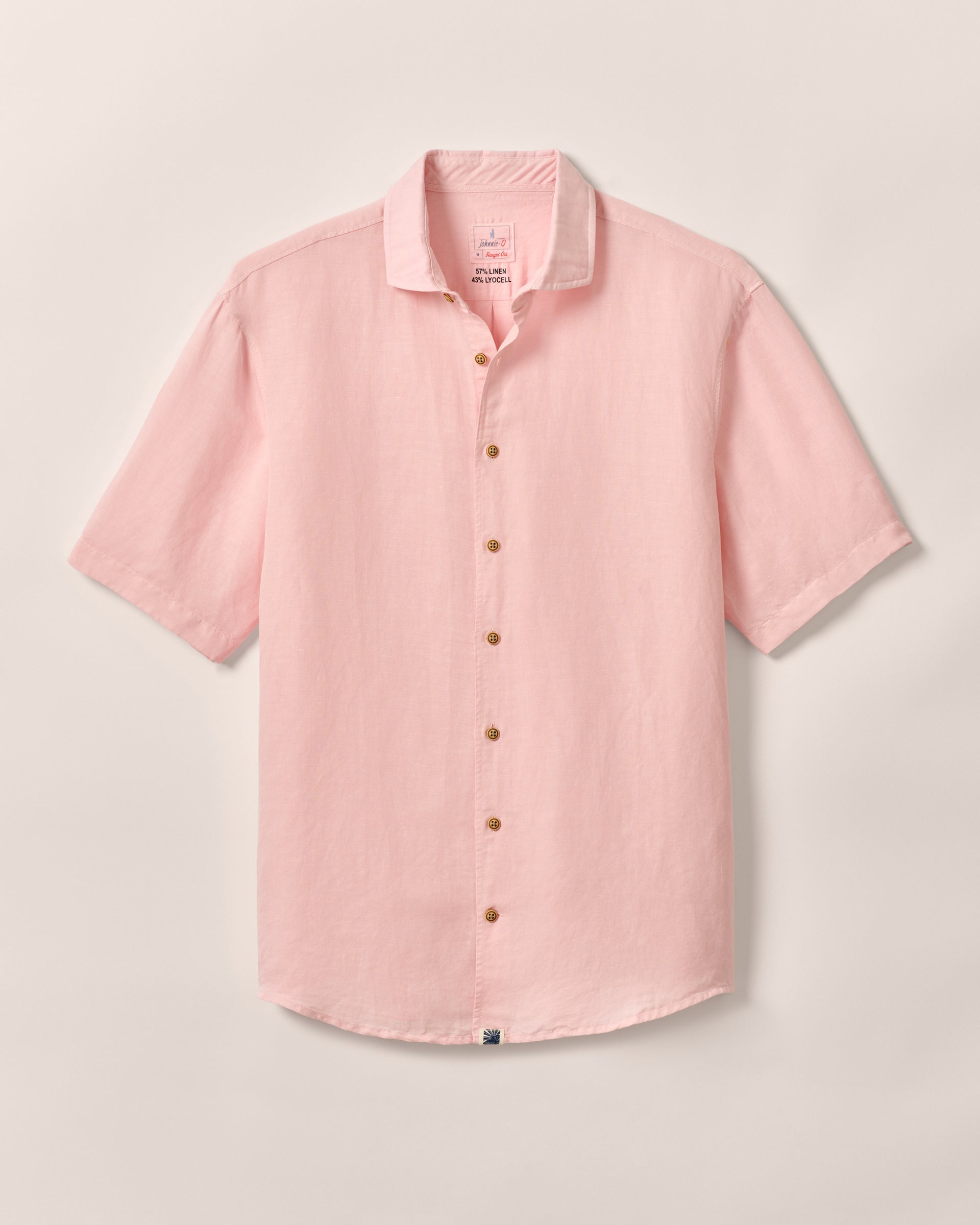 Johnnie-O Garment Dyed Short Sleeve Printed Button Down Shirt - Gianni Solid Knit, Petal