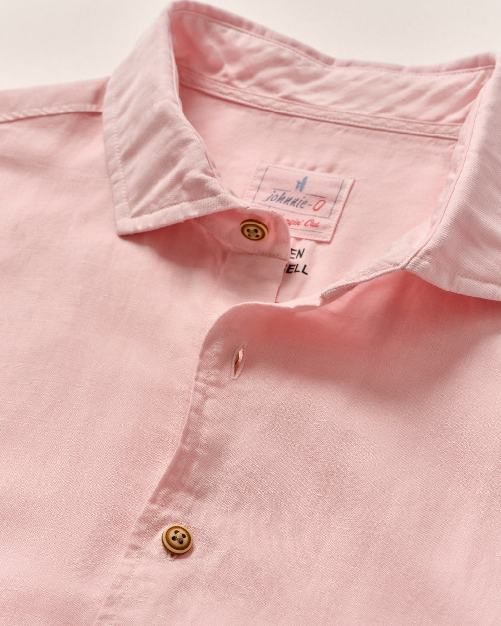 Johnnie-O Garment Dyed Short Sleeve Printed Button Down Shirt - Gianni Solid Knit, Petal