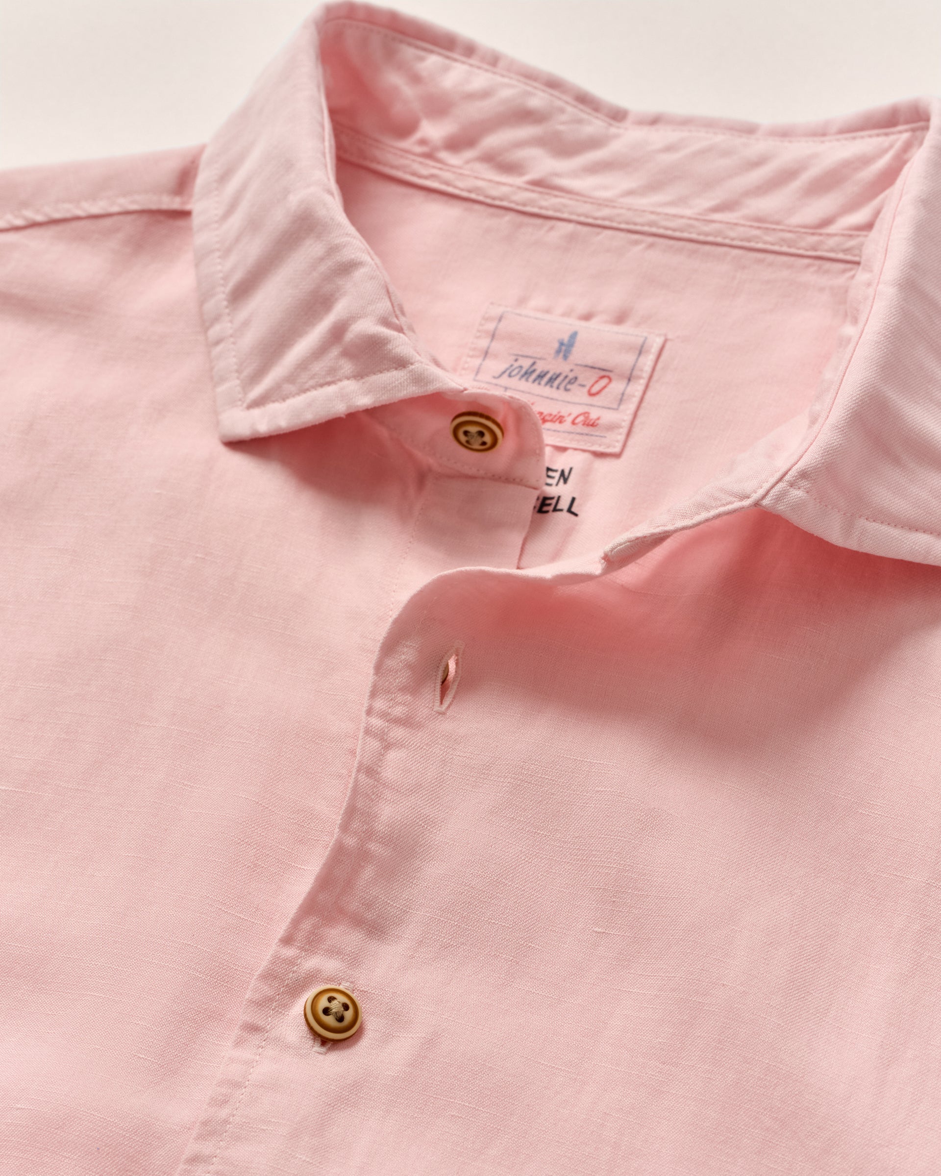Johnnie-O Garment Dyed Short Sleeve Printed Button Down Shirt - Gianni Solid Knit, Petal