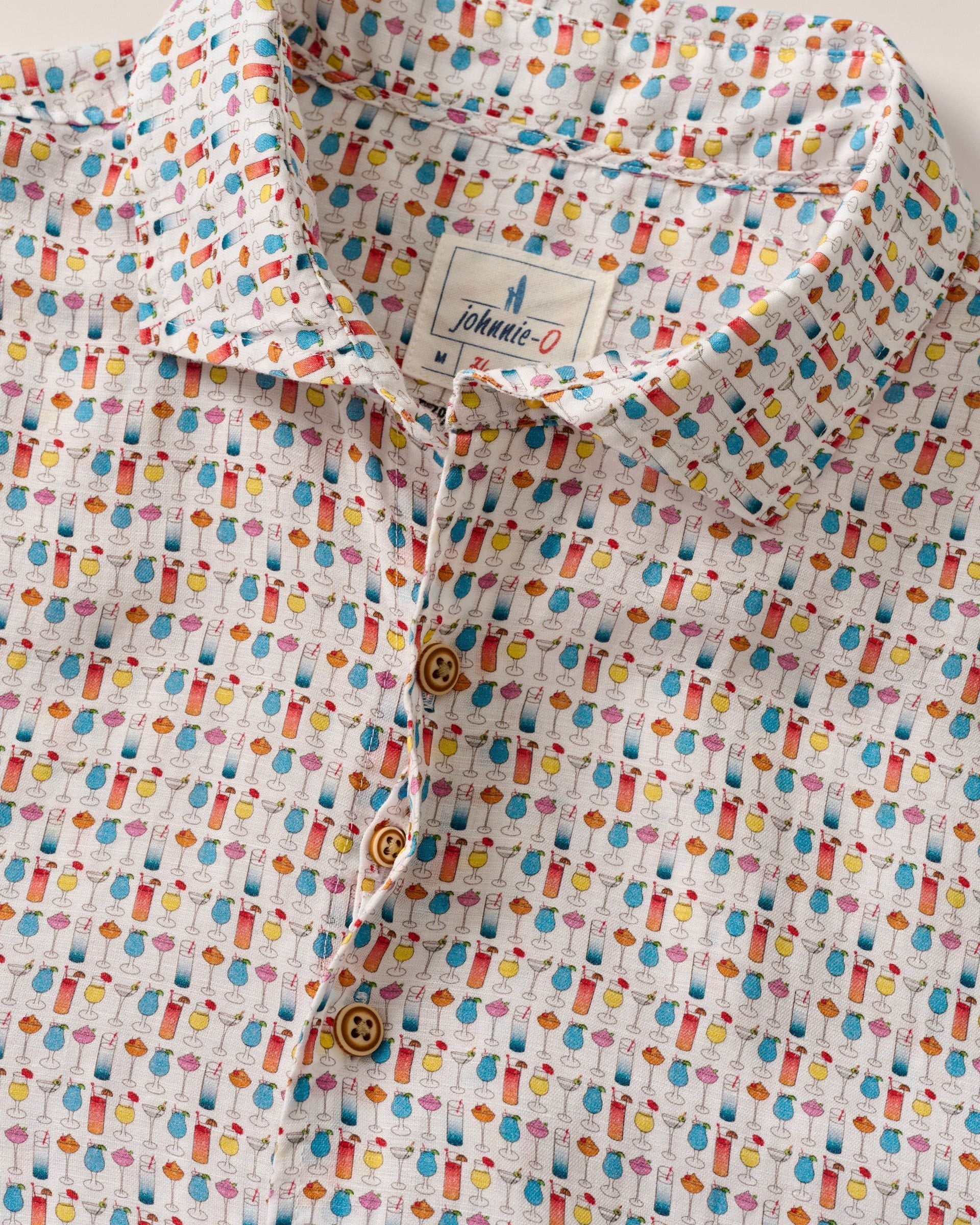 Johnnie-O Short Sleeve Hangin' Out Linen Button Down Shirt - 5 O' Clock Somewhere, White