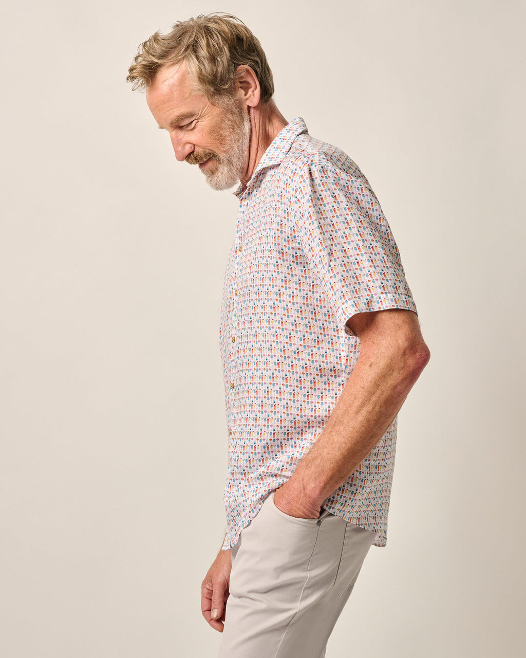 Johnnie-O Short Sleeve Hangin' Out Linen Button Down Shirt - 5 O' Clock Somewhere, White