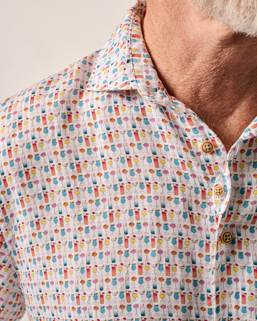 Johnnie-O Short Sleeve Hangin' Out Linen Button Down Shirt - 5 O' Clock Somewhere, White