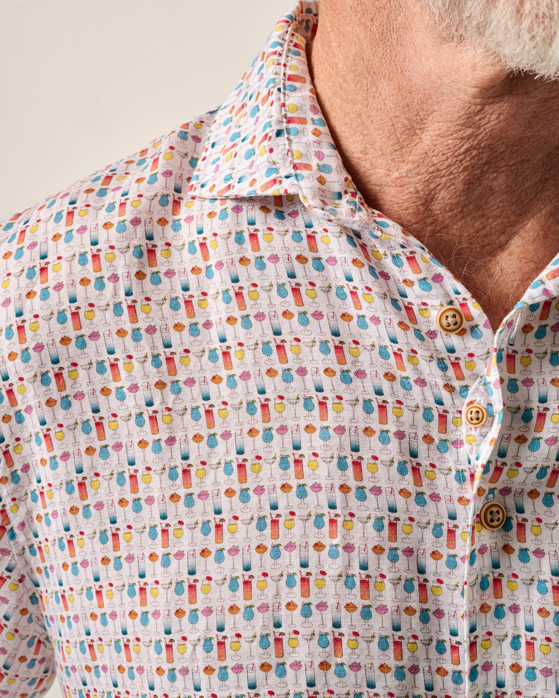 Johnnie-O Short Sleeve Hangin' Out Linen Button Down Shirt - 5 O' Clock Somewhere, White