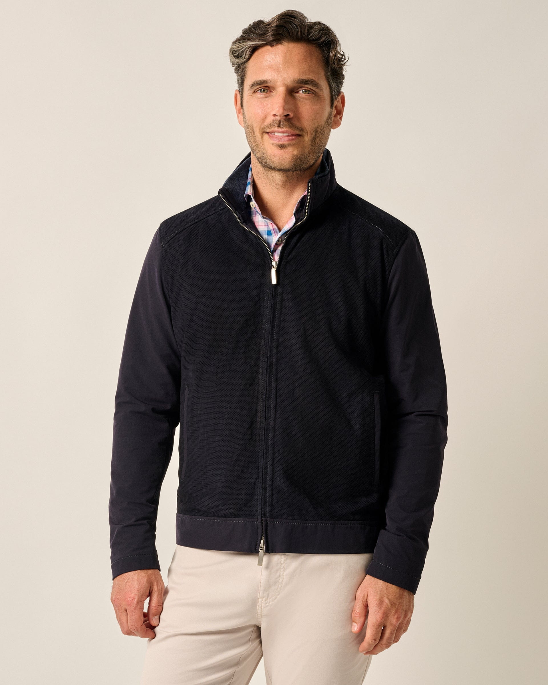 Johnnie-O Agnelli Suede Mixed Media Jacket, Navy