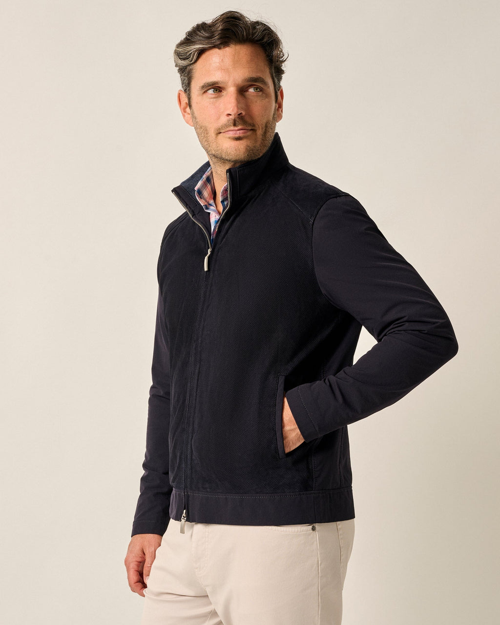 Johnnie-O Agnelli Suede Mixed Media Jacket, Navy