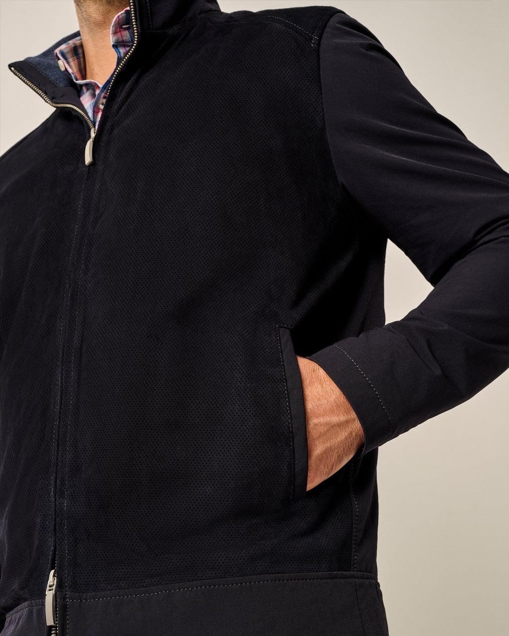 Johnnie-O Agnelli Suede Mixed Media Jacket, Navy