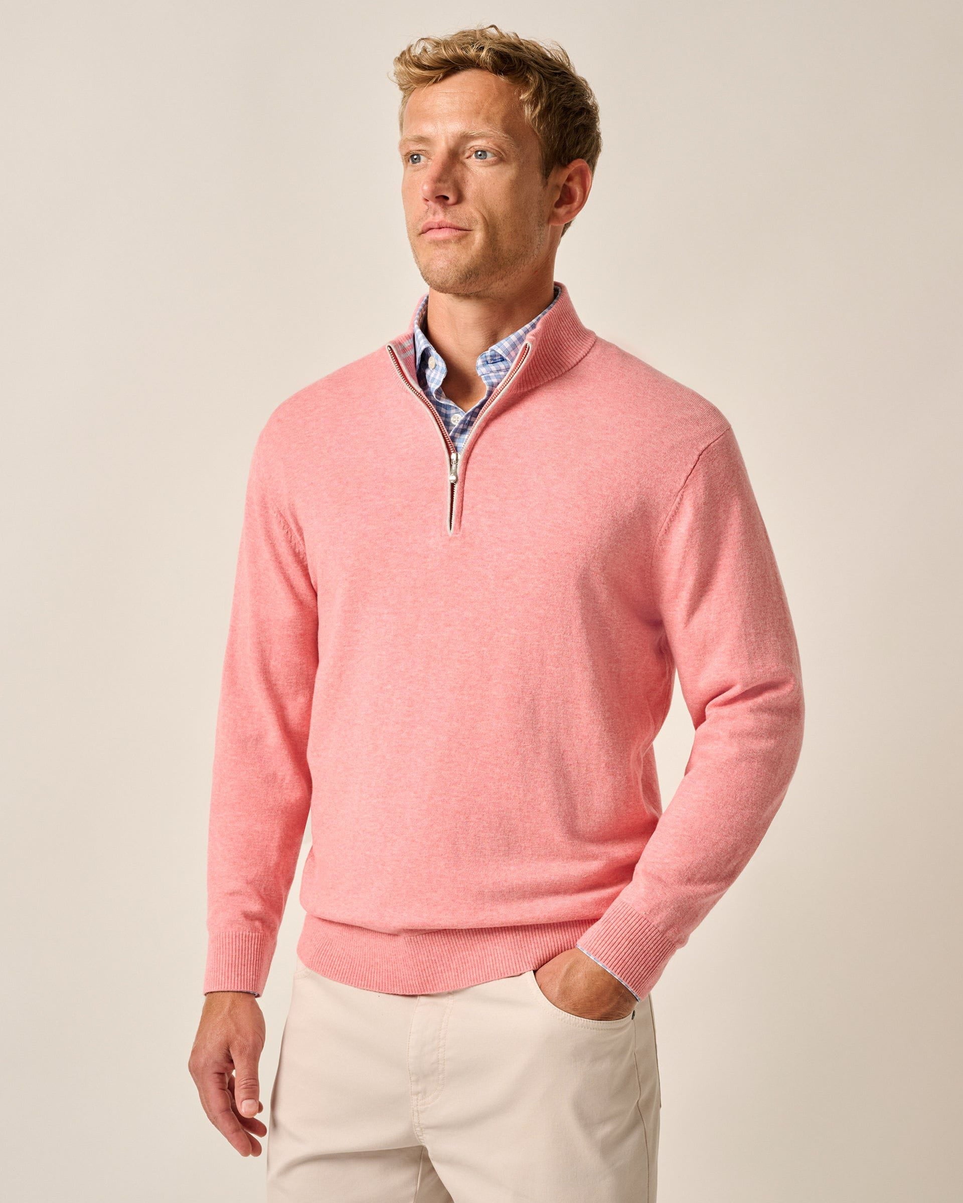 Johnnie-O Desmond Plaited Cotton Blend 1/4 Zip Sweater