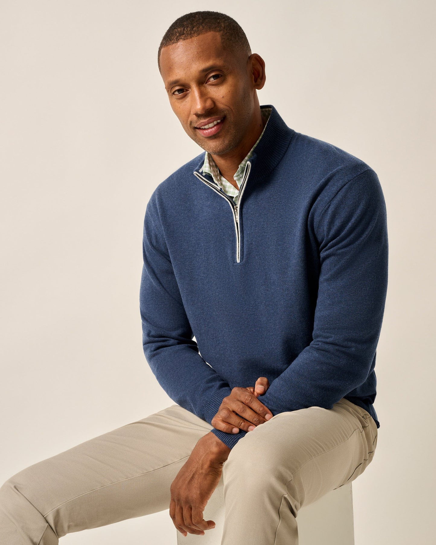 Johnnie-O Desmond Plaited Cotton Blend 1/4 Zip Sweater