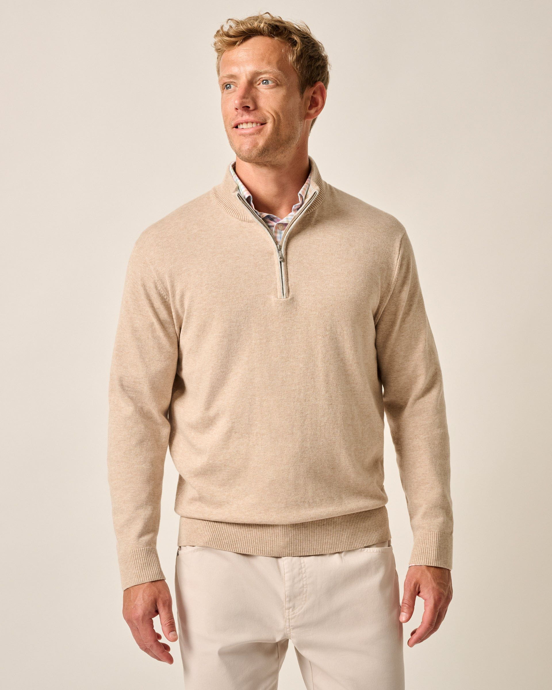 Johnnie-O Desmond Plaited Cotton Blend 1/4 Zip Sweater