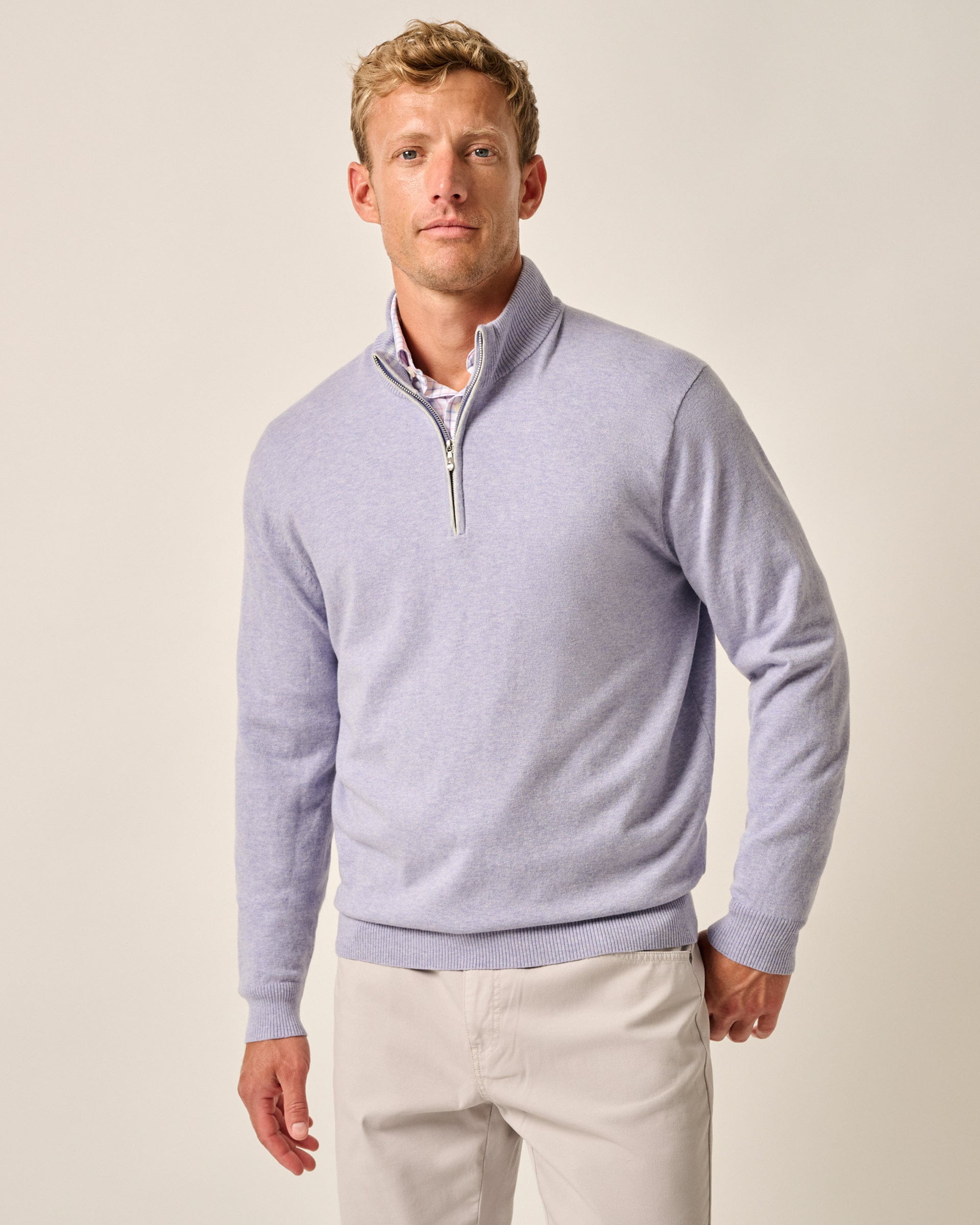 Johnnie-O Desmond Plaited Cotton Blend 1/4 Zip Sweater