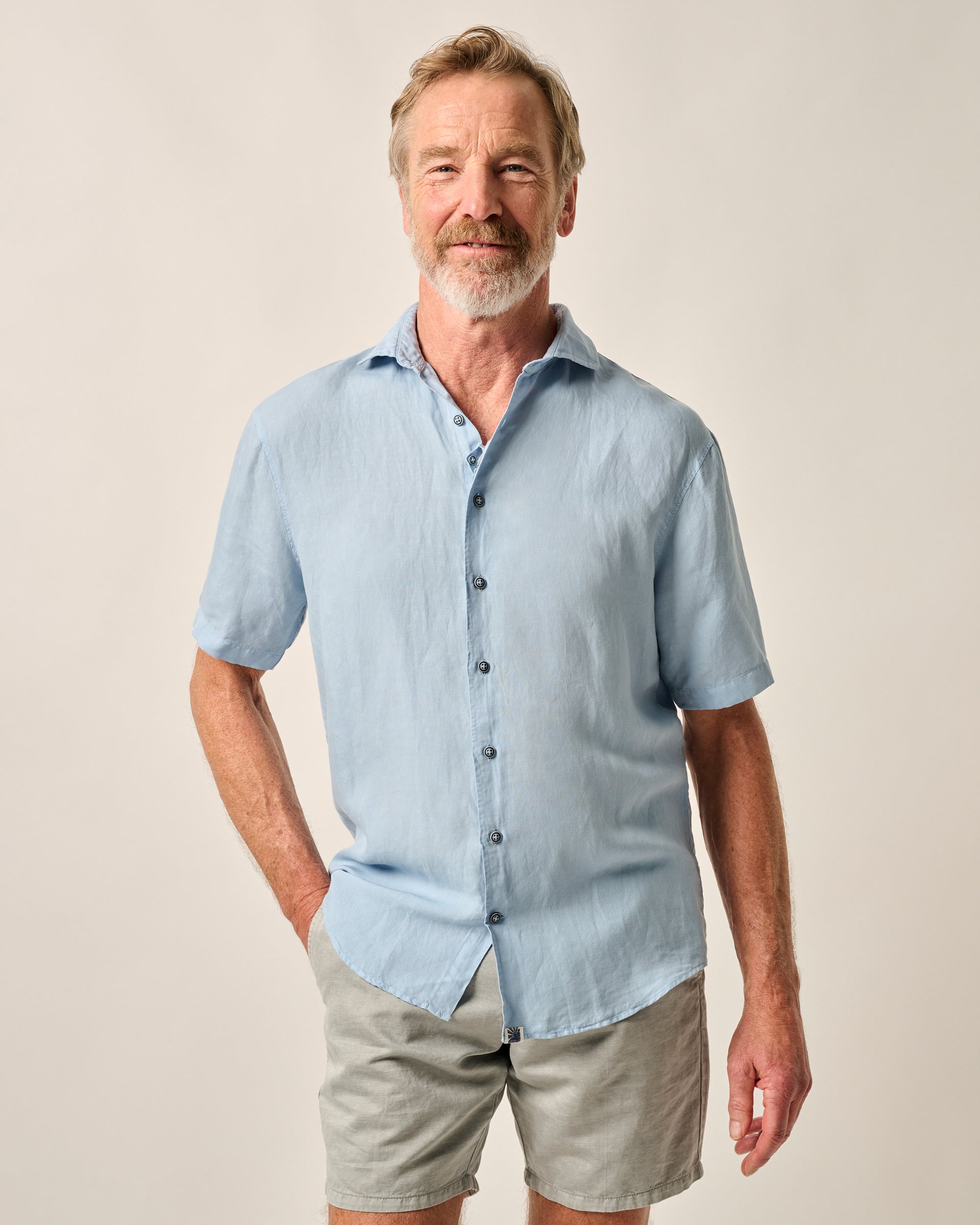 Johnnie-O Garment Dyed Short Sleeve Printed Button Down Shirt - Gianni Solid Knit, Maliblu