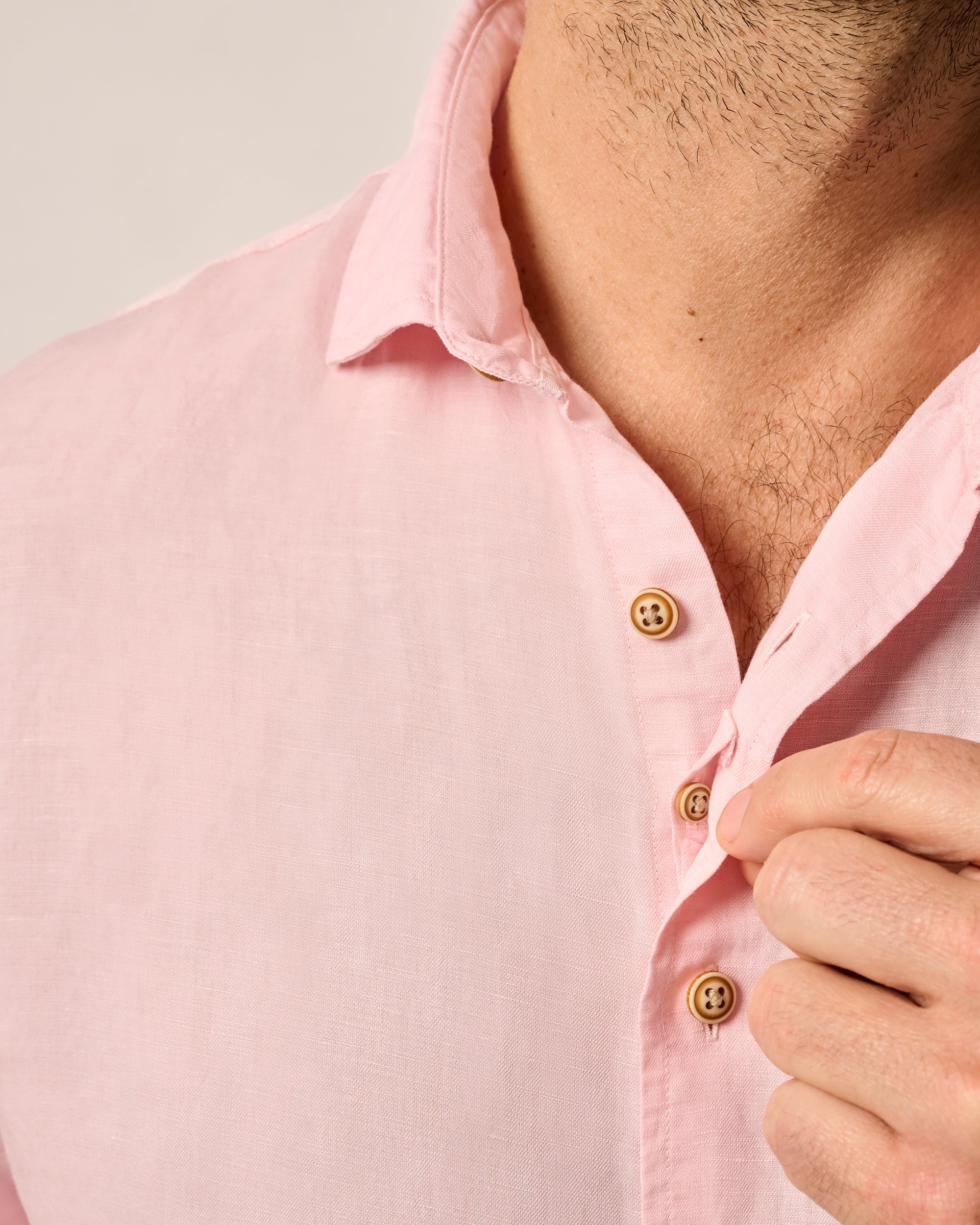 Johnnie-O Garment Dyed Short Sleeve Printed Button Down Shirt - Gianni Solid Knit, Petal