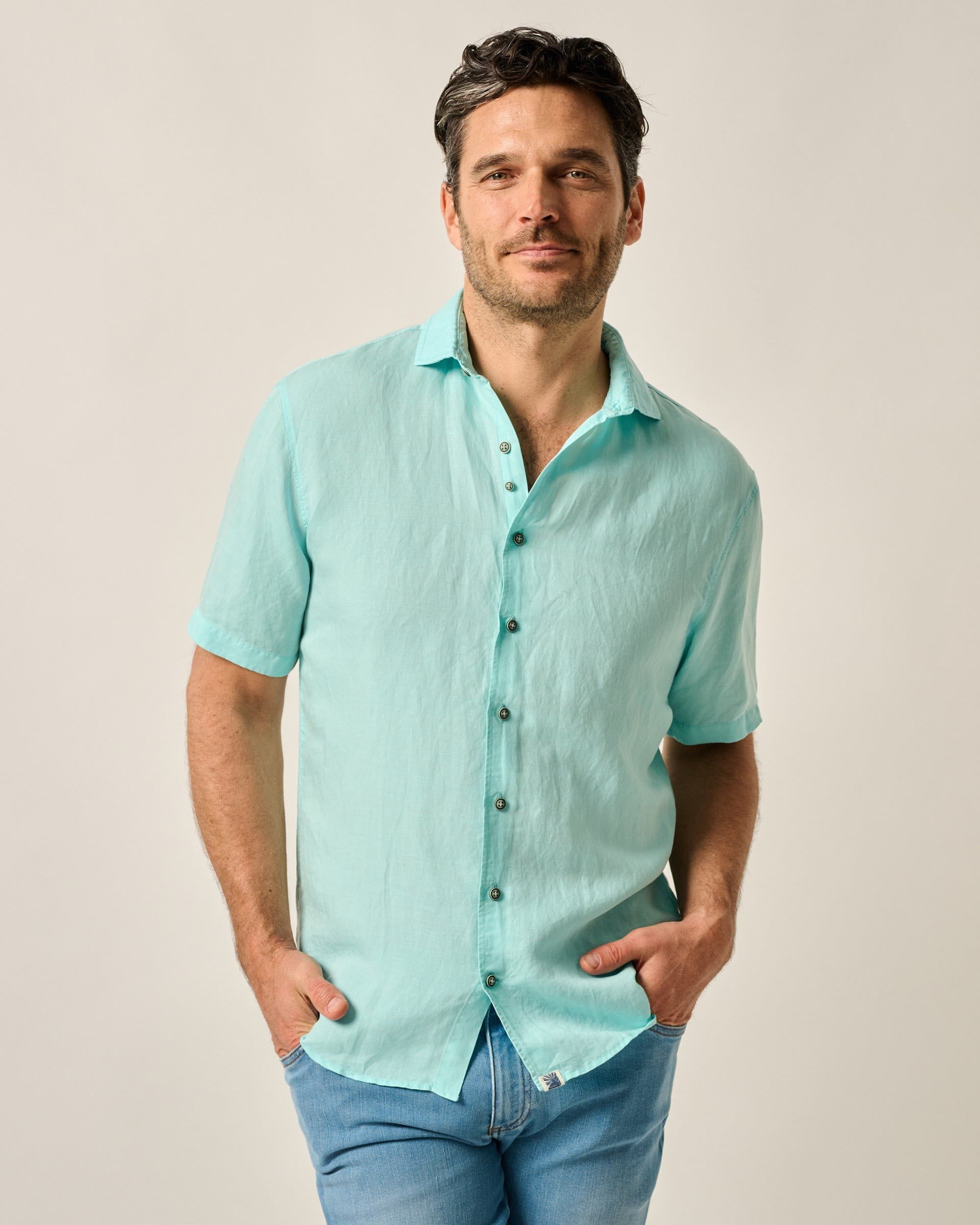 Johnnie-O Short Sleeve Hangin' Out Linen Button Down Shirt - Gianni