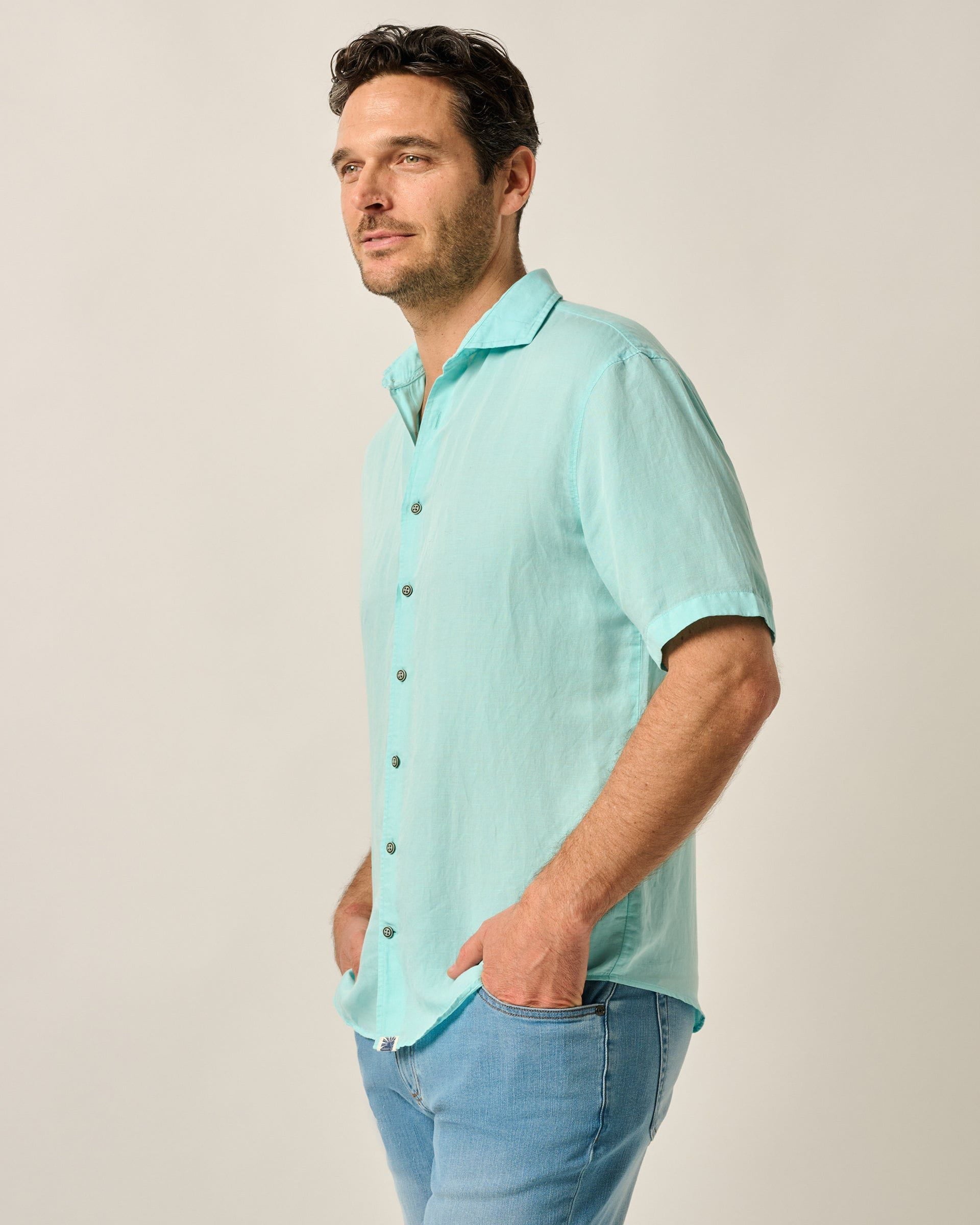 Johnnie-O Short Sleeve Hangin' Out Linen Button Down Shirt - Gianni