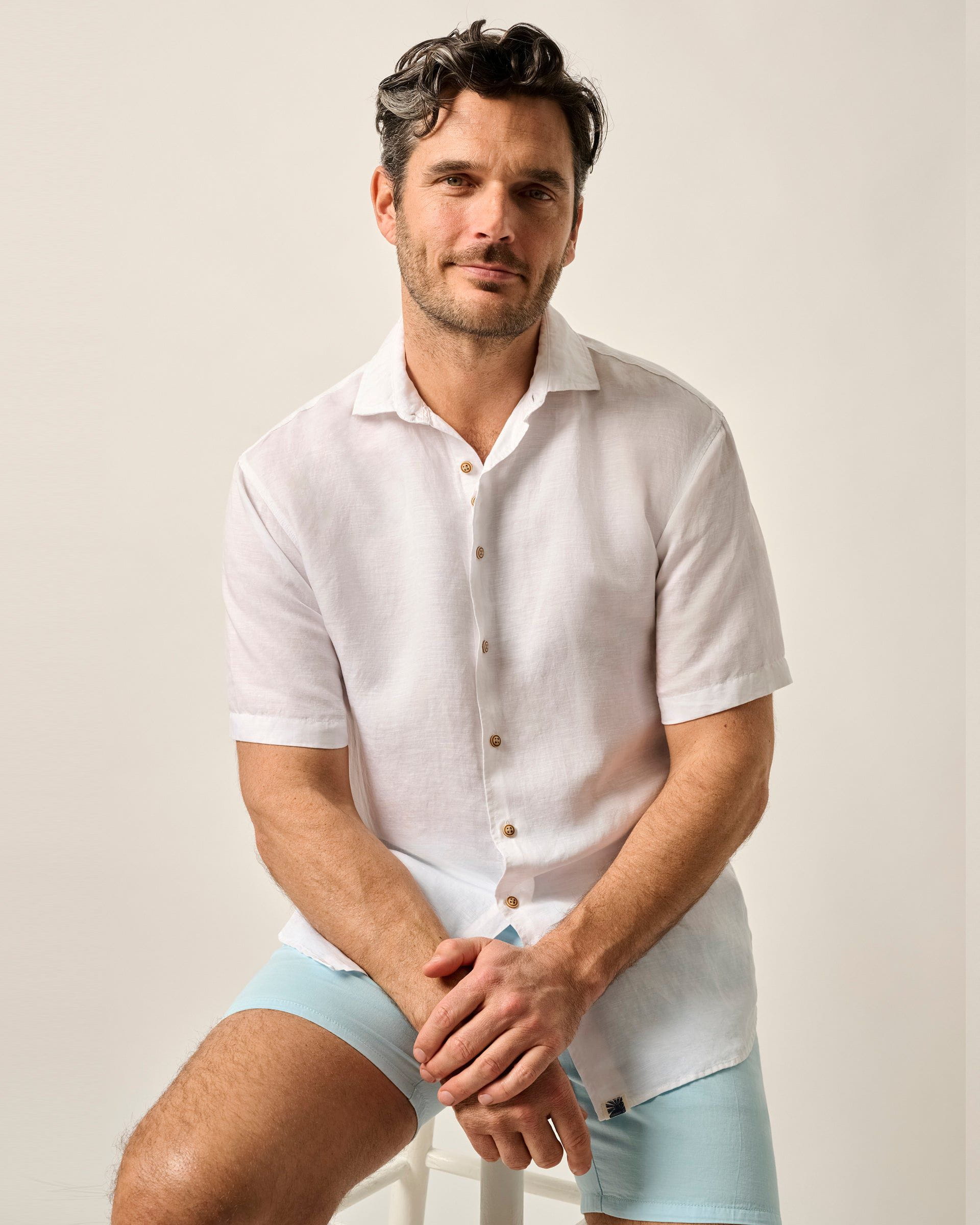 Johnnie-O Short Sleeve Hangin' Out Linen Button Down Shirt - Gianni