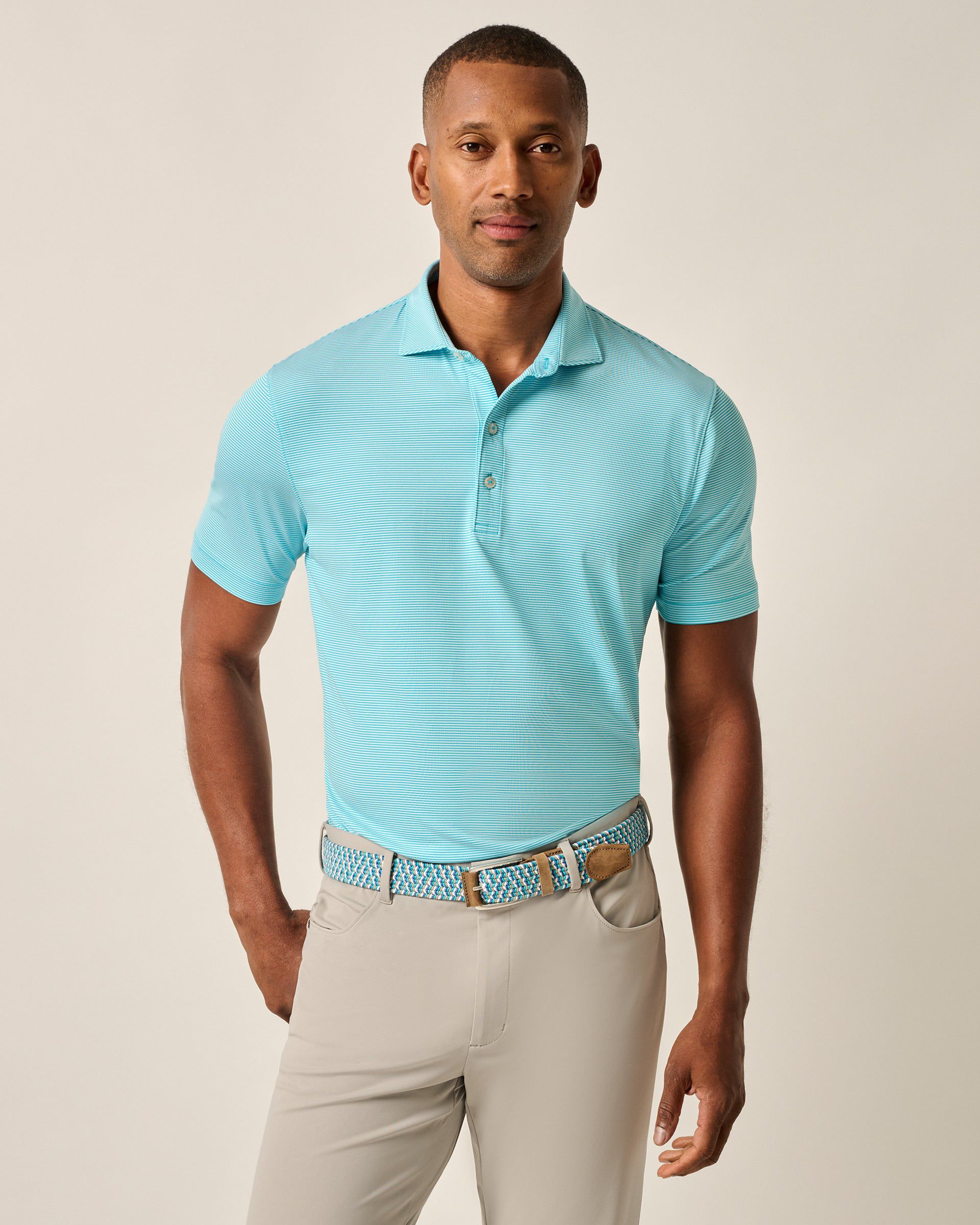 Johnnie-O Performance Jersey Polo - Lyndonn Stripe, Gulf Blue