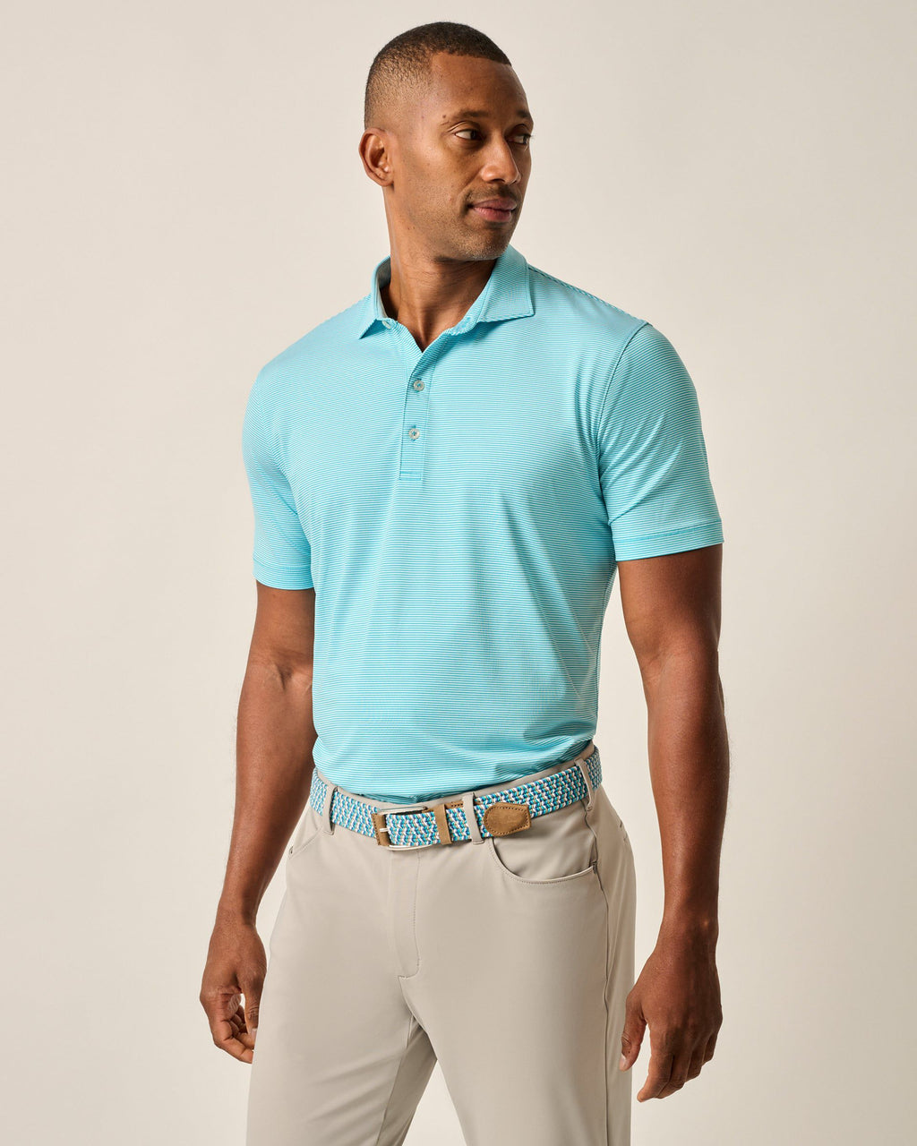 Johnnie-O Performance Jersey Polo - Lyndonn Stripe, Gulf Blue