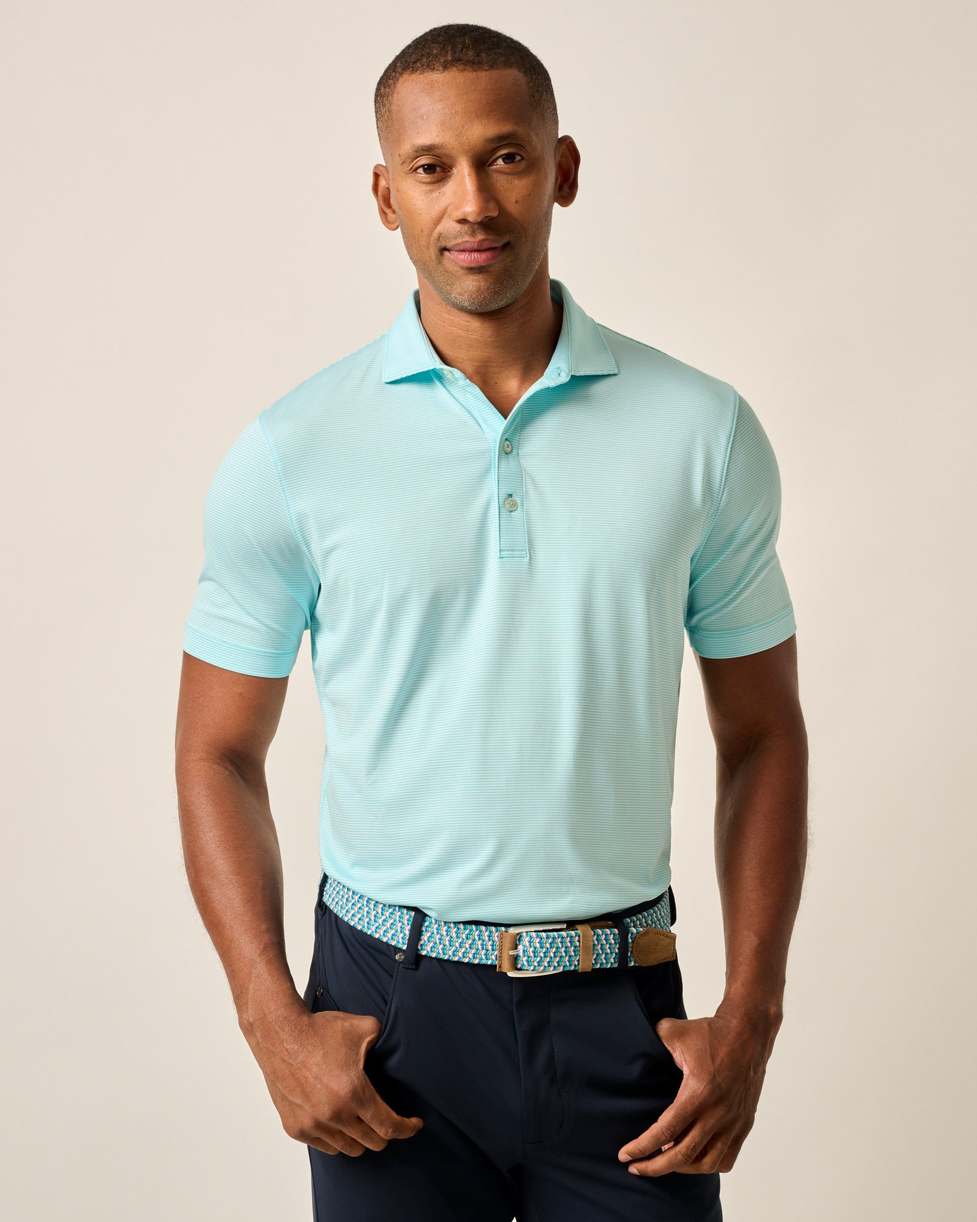 Johnnie-O Performance Jersey Polo - Lyndonn Stripe, Gulf Blue