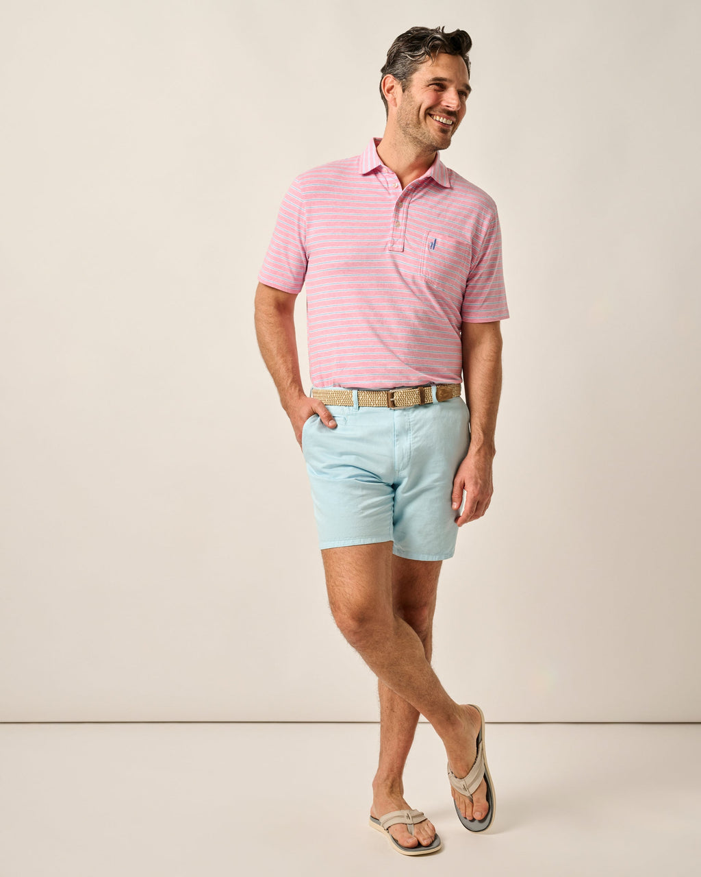 Johnnie-O Melrose Cotton Linen Shorts, Haze