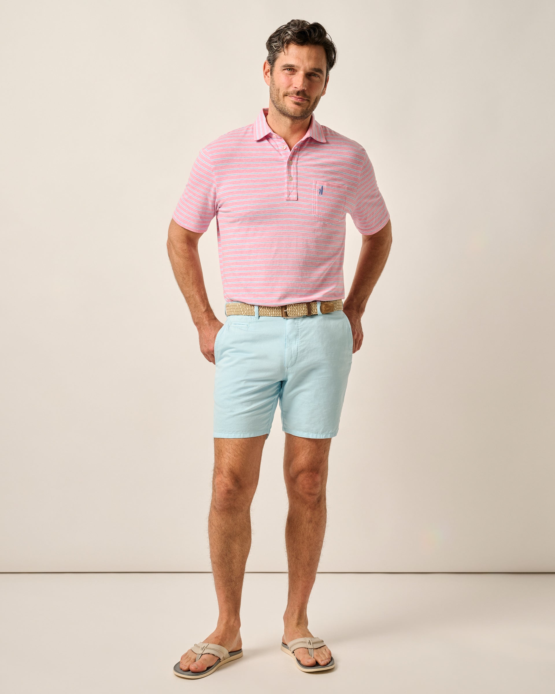 Johnnie-O Melrose Cotton Linen Shorts, Haze