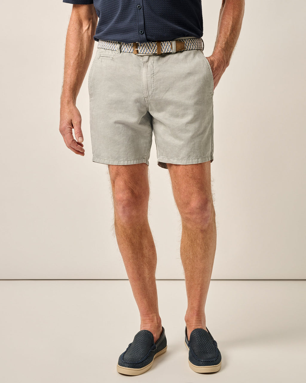 Johnnie-O Melrose Cotton Linen Shorts, Light Gray