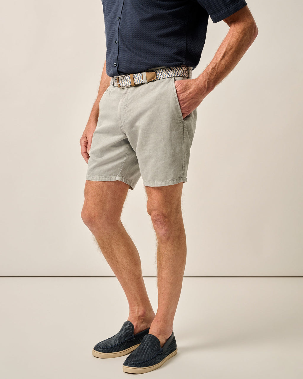 Johnnie-O Melrose Cotton Linen Shorts, Light Gray