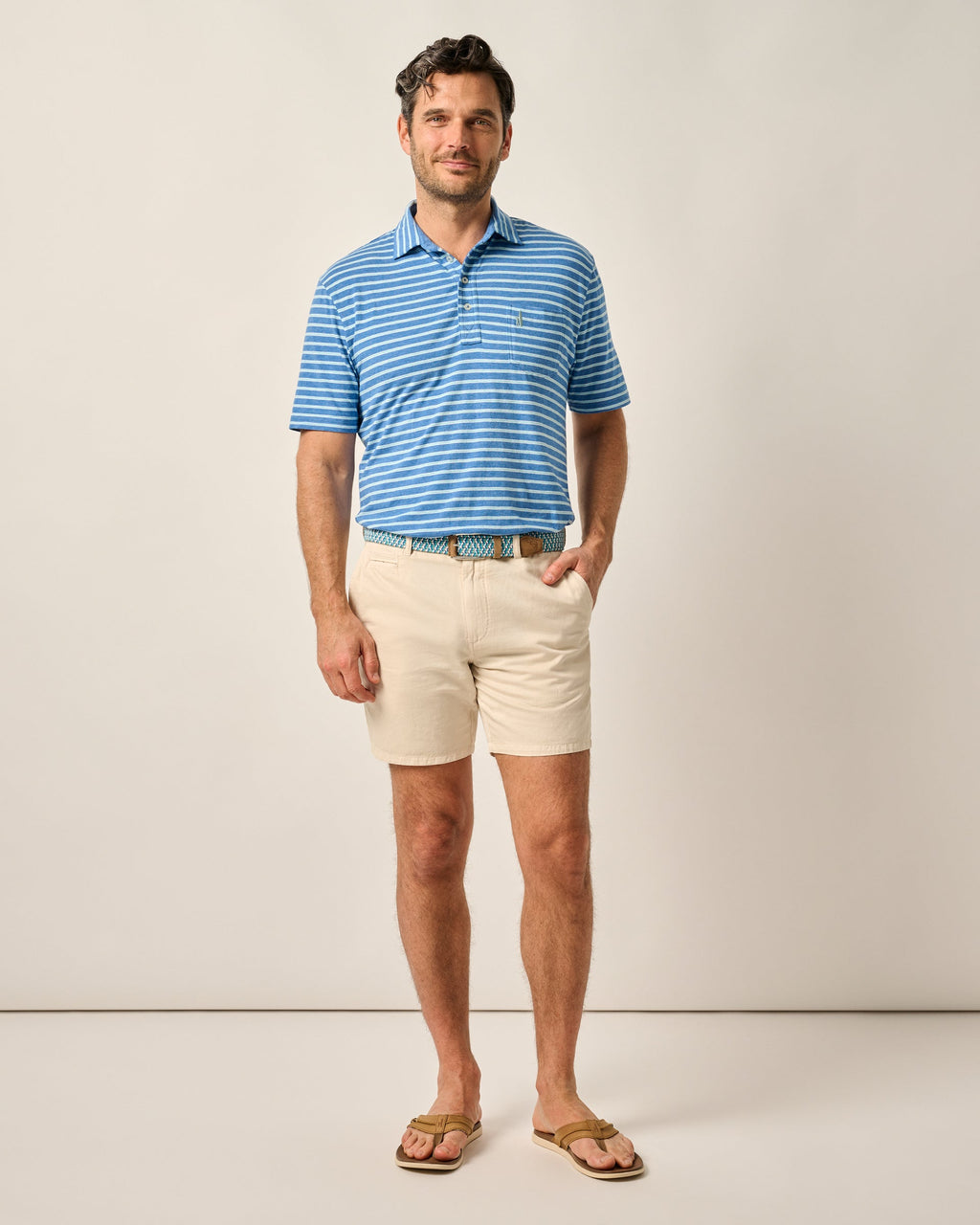 Johnnie-O Melrose Cotton Linen Shorts, Stone