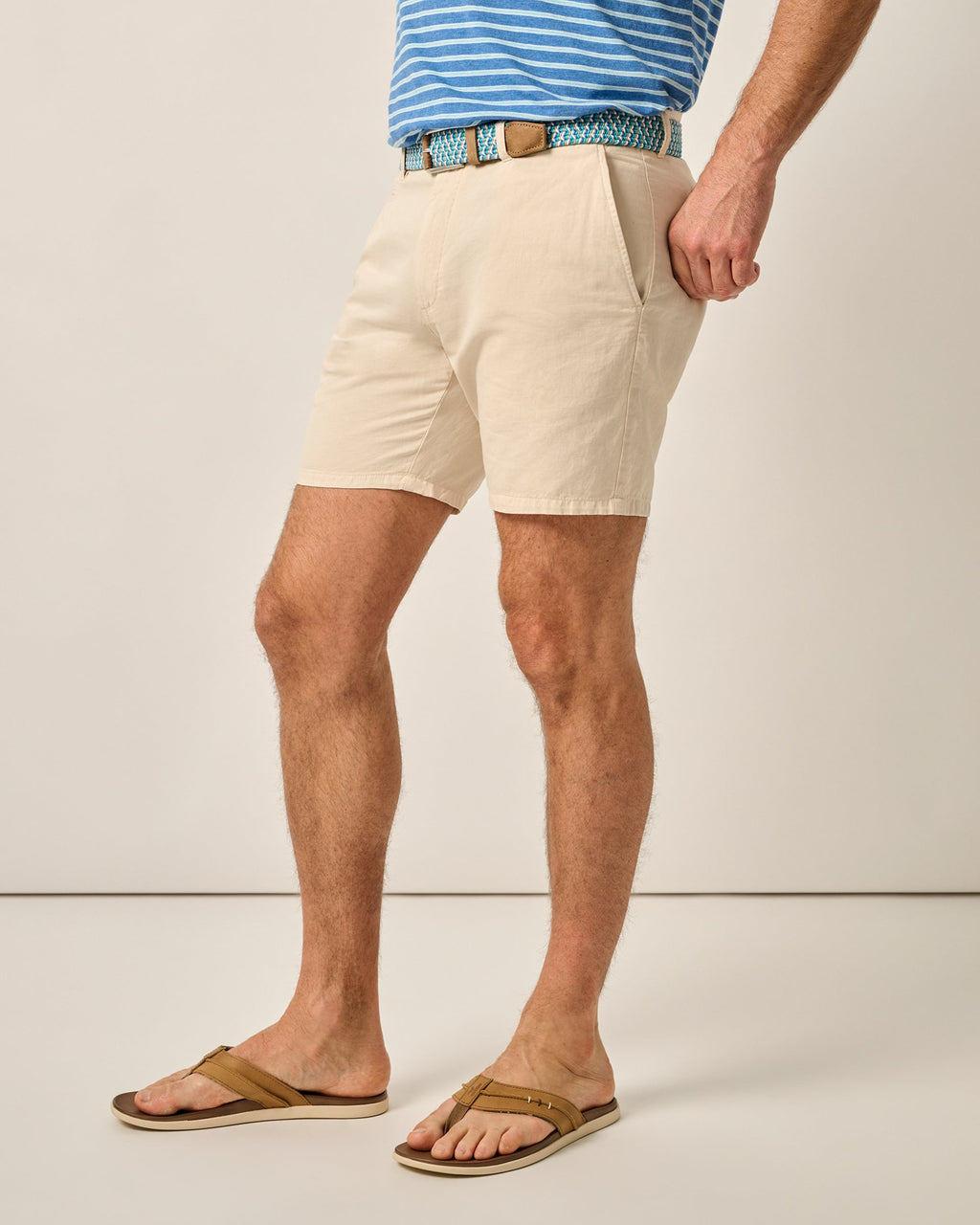 Johnnie-O Melrose Cotton Linen Shorts, Stone