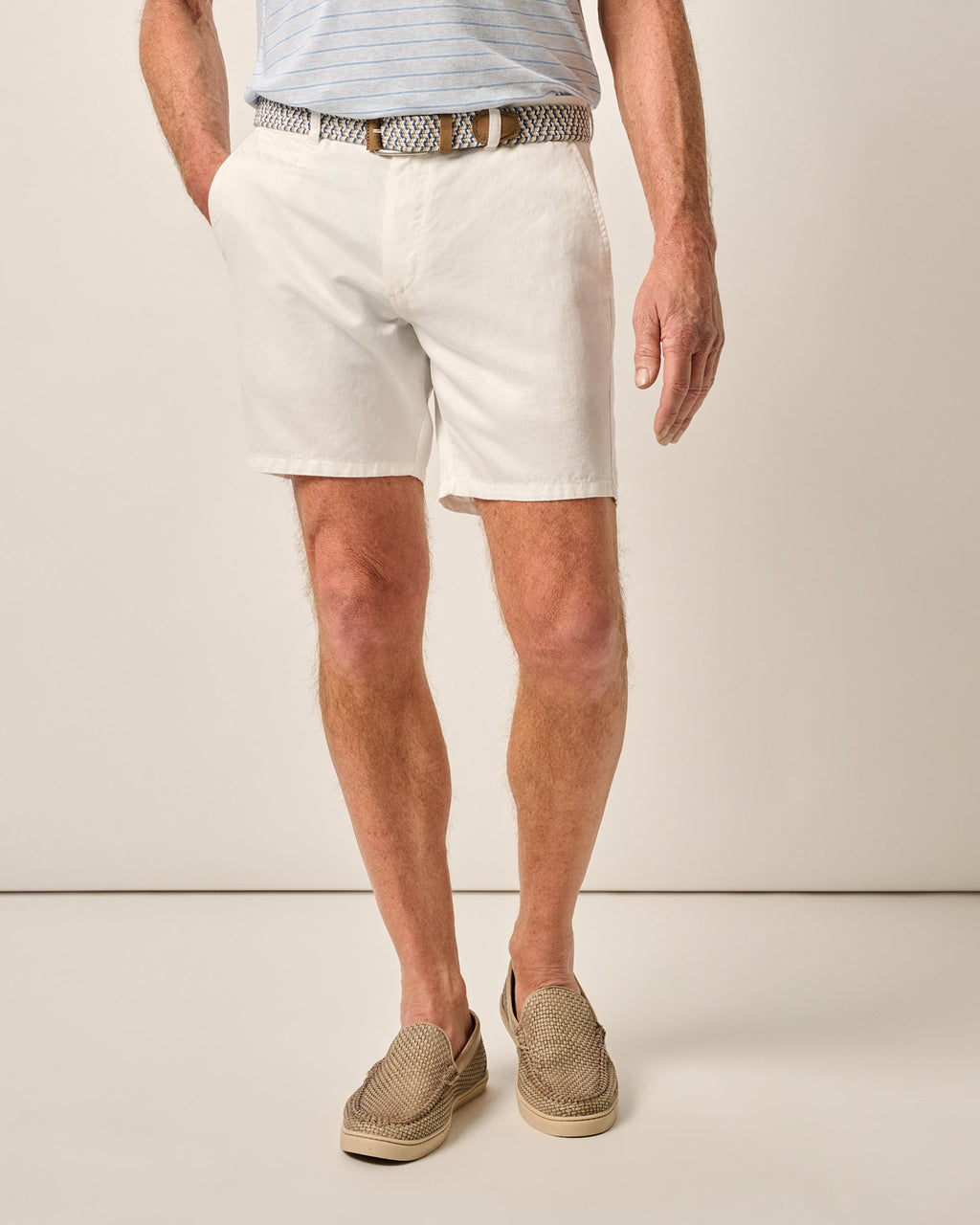 Johnnie-O Melrose Cotton Linen Shorts, White