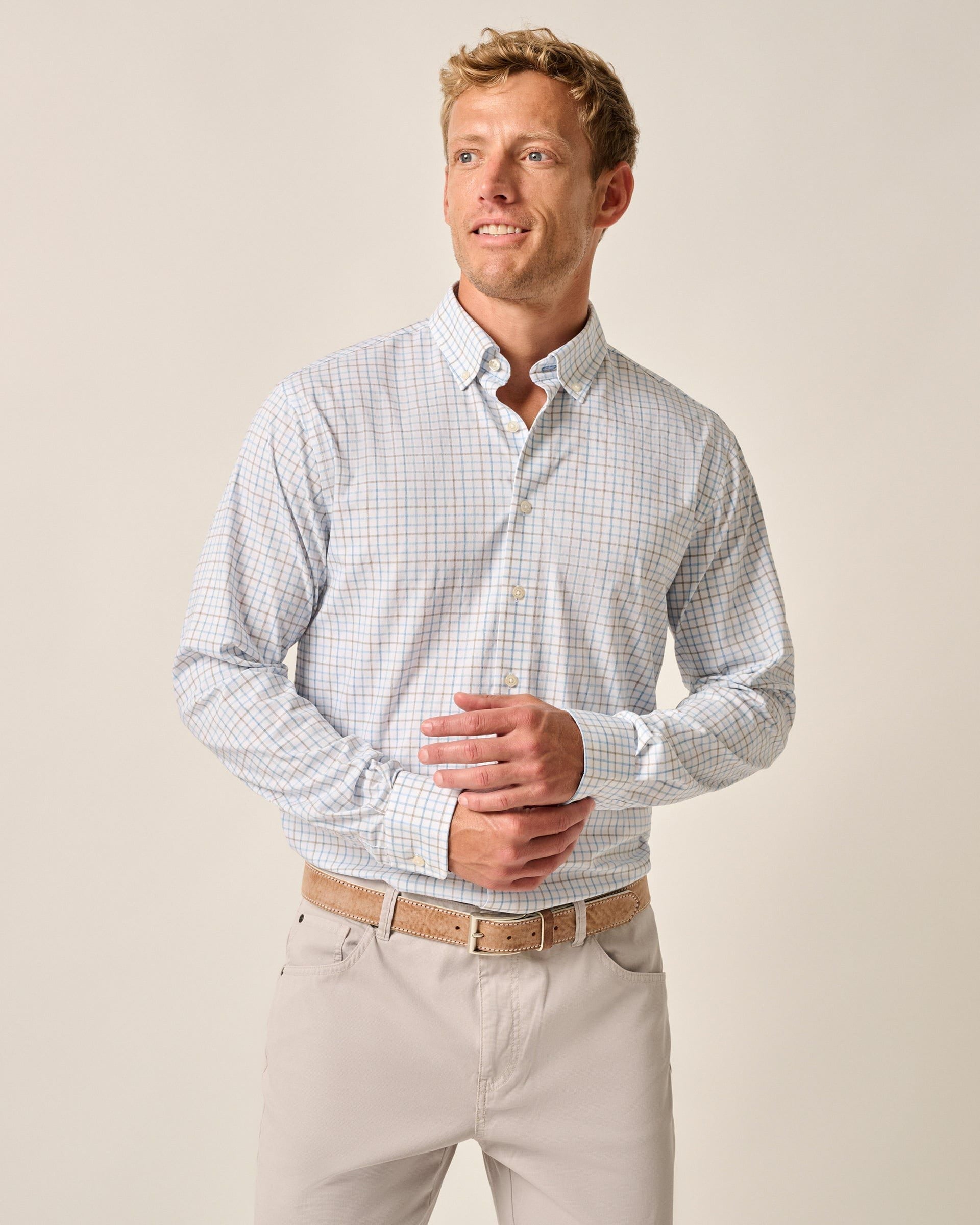 Johnnie-O Everyday Performance Button Down Shirt - Paddock Tattersall, Maliblu
