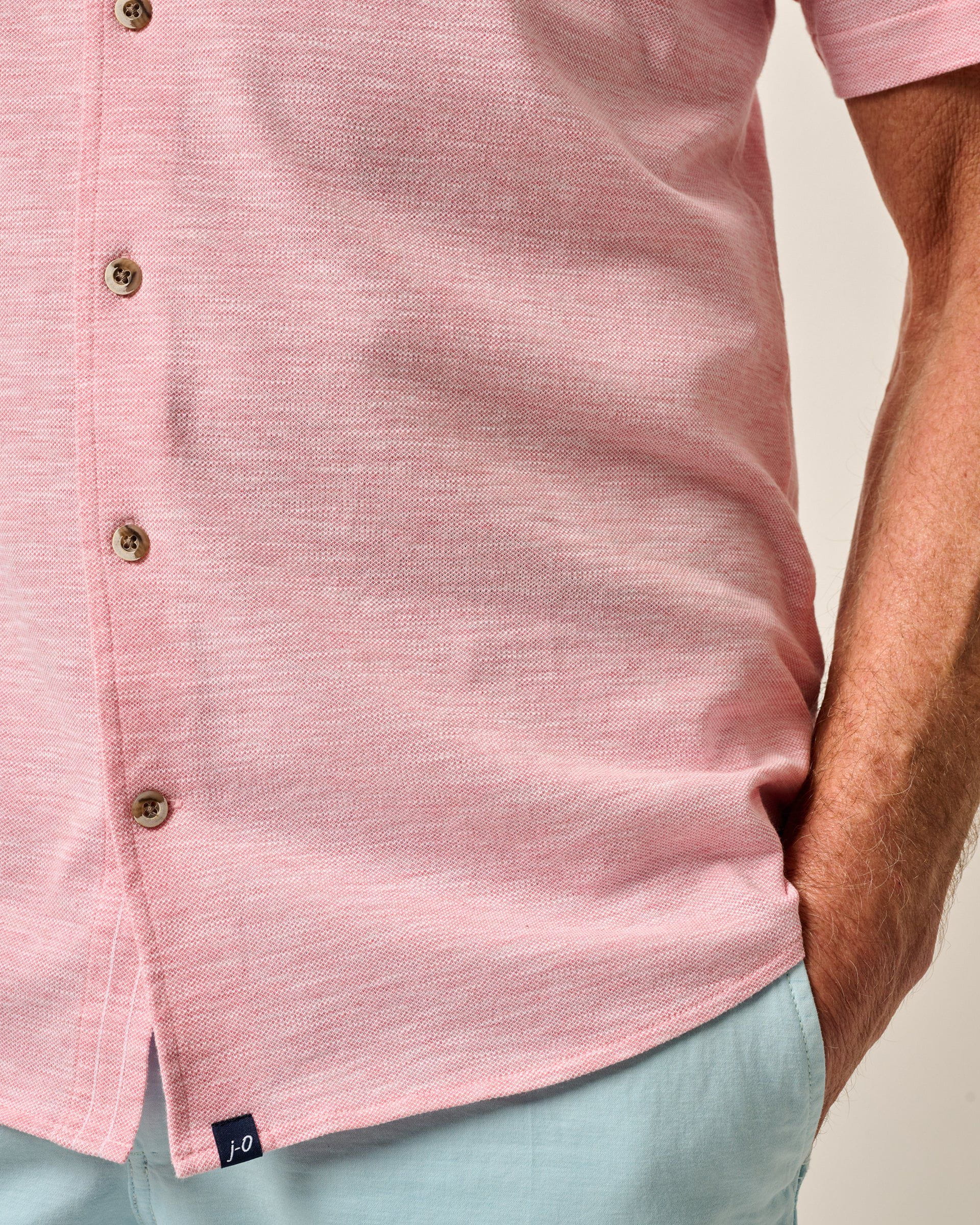 Johnnie-O Short-Sleeve Knit Pique Button-Down Shirt - Tasca