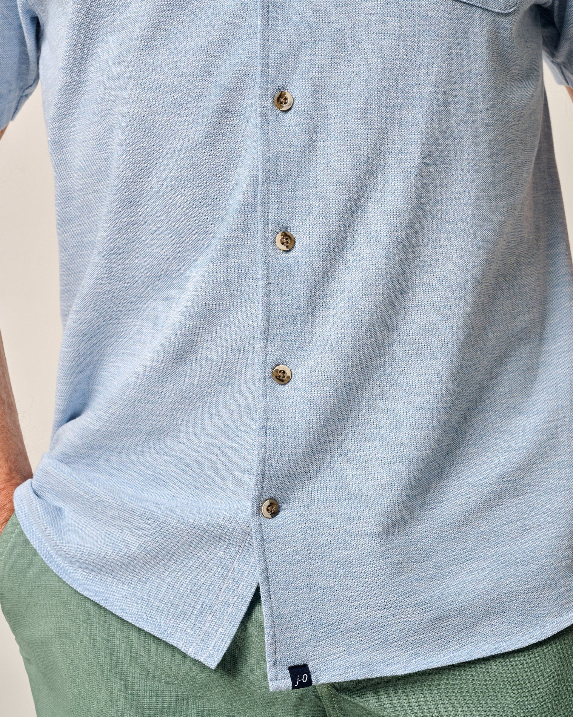 Johnnie-O Short-Sleeve Knit Pique Button-Down Shirt - Tasca