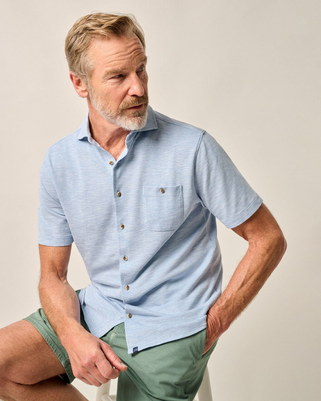 Johnnie-O Short-Sleeve Knit Pique Button-Down Shirt - Tasca