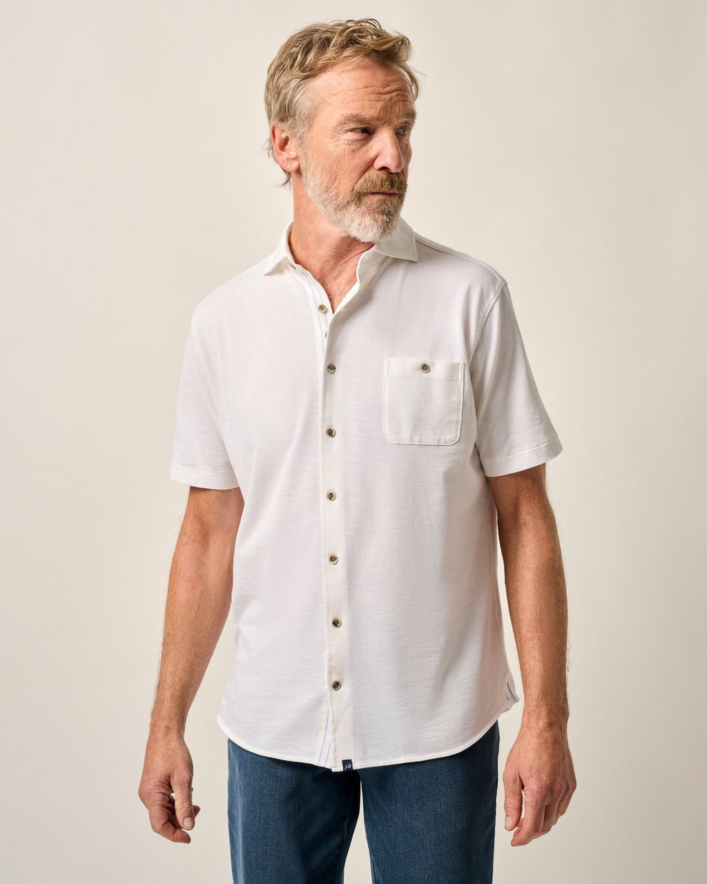 Johnnie-O Short-Sleeve Knit Pique Button-Down Shirt - Tasca