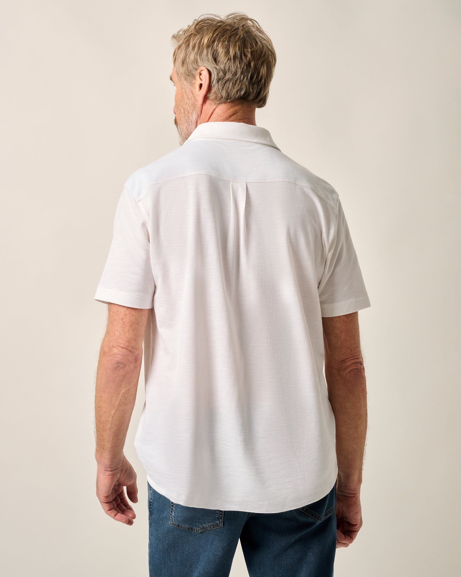 Johnnie-O Short-Sleeve Knit Pique Button-Down Shirt - Tasca