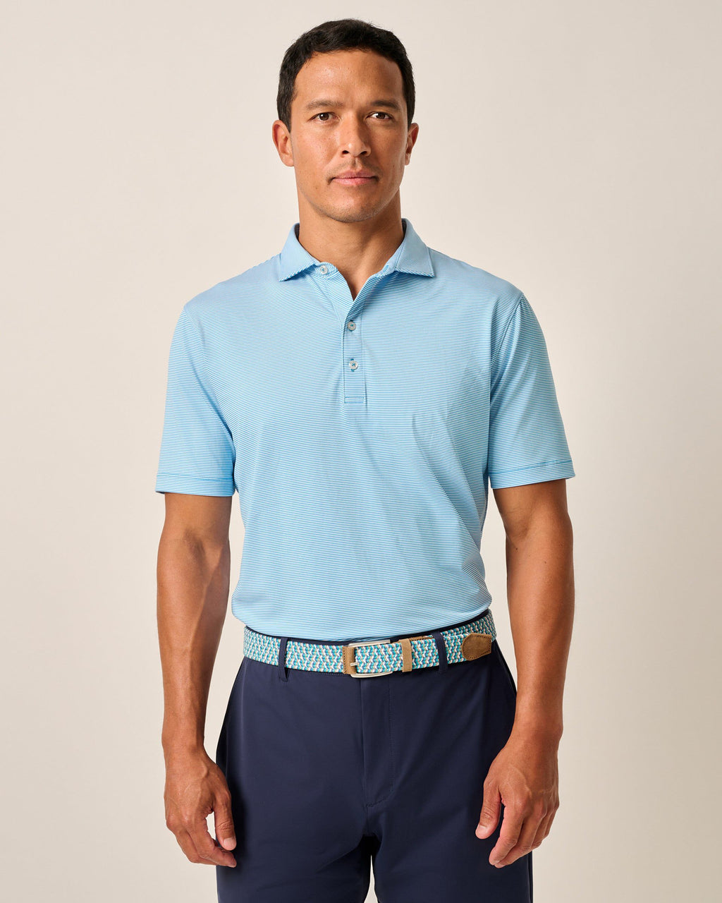 Johnnie-O Performance Jersey Polo - Lyndonn Stripe, Gulf Blue