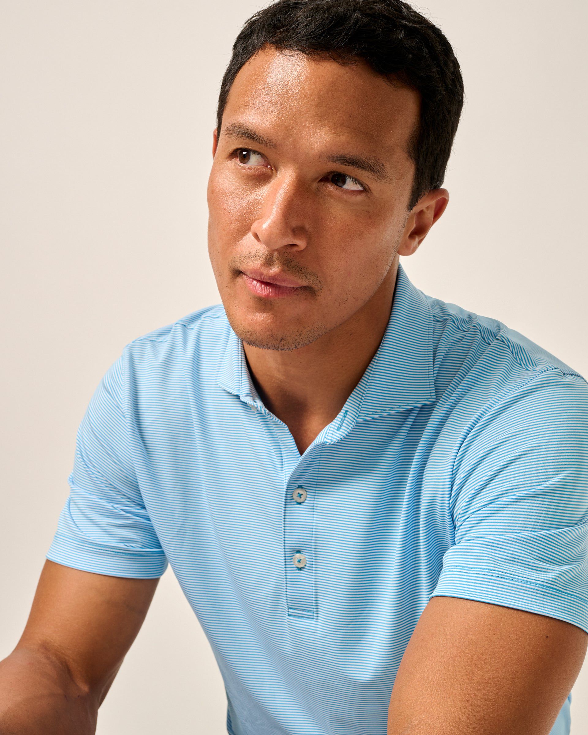 Johnnie-O Performance Jersey Polo - Lyndonn Stripe, Gulf Blue