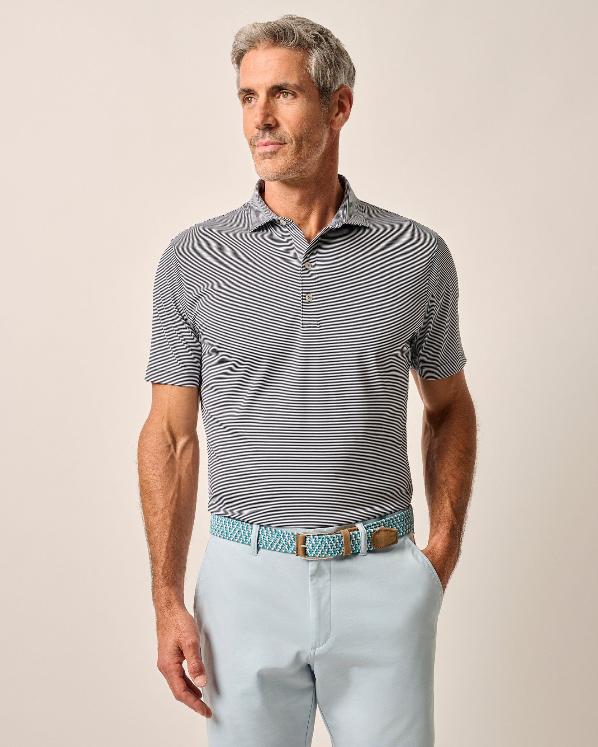 Johnnie-O Performance Jersey Polo - Lyndonn Stripe, Gulf Blue