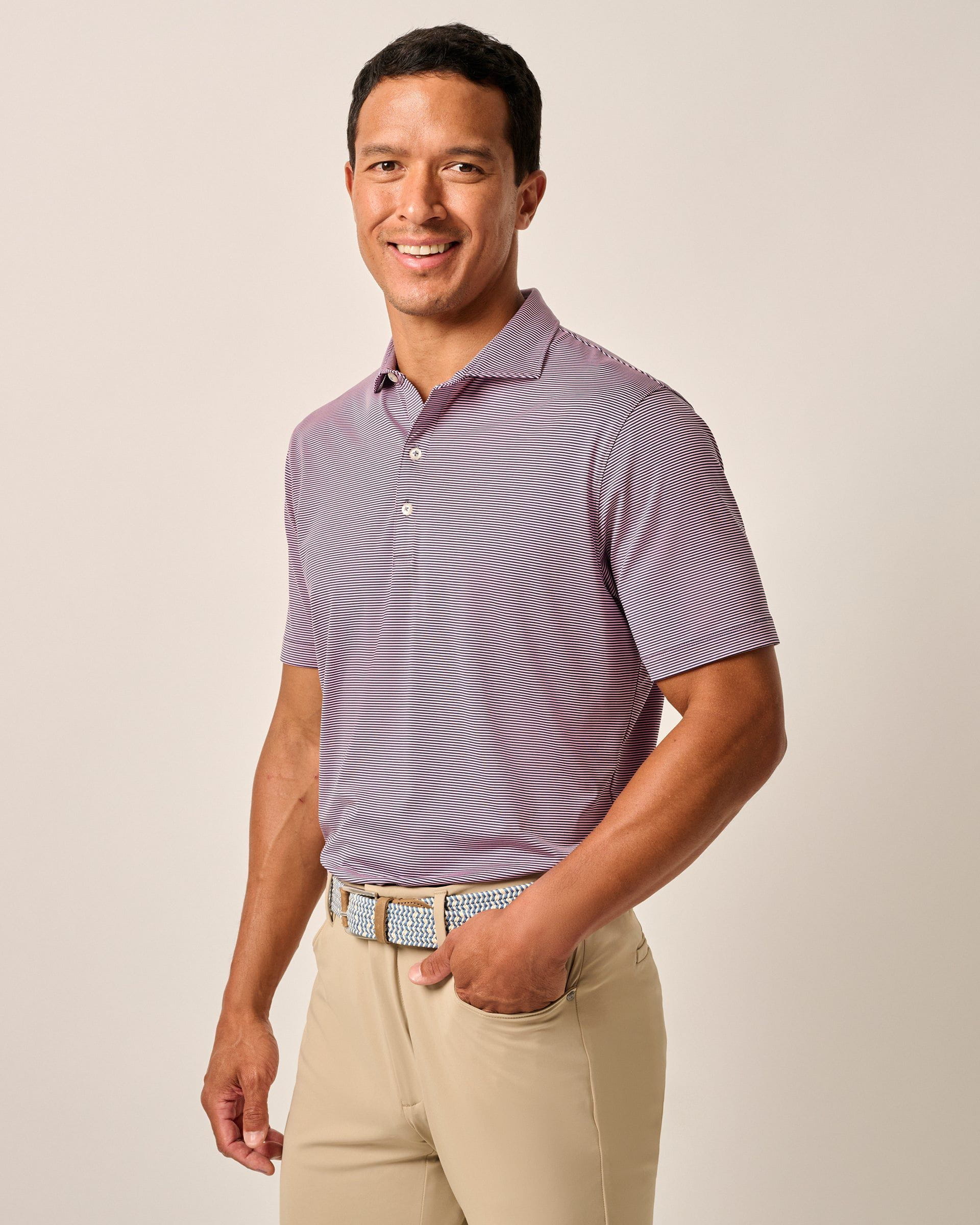 Johnnie-O Performance Jersey Polo - Lyndonn Stripe, Gulf Blue