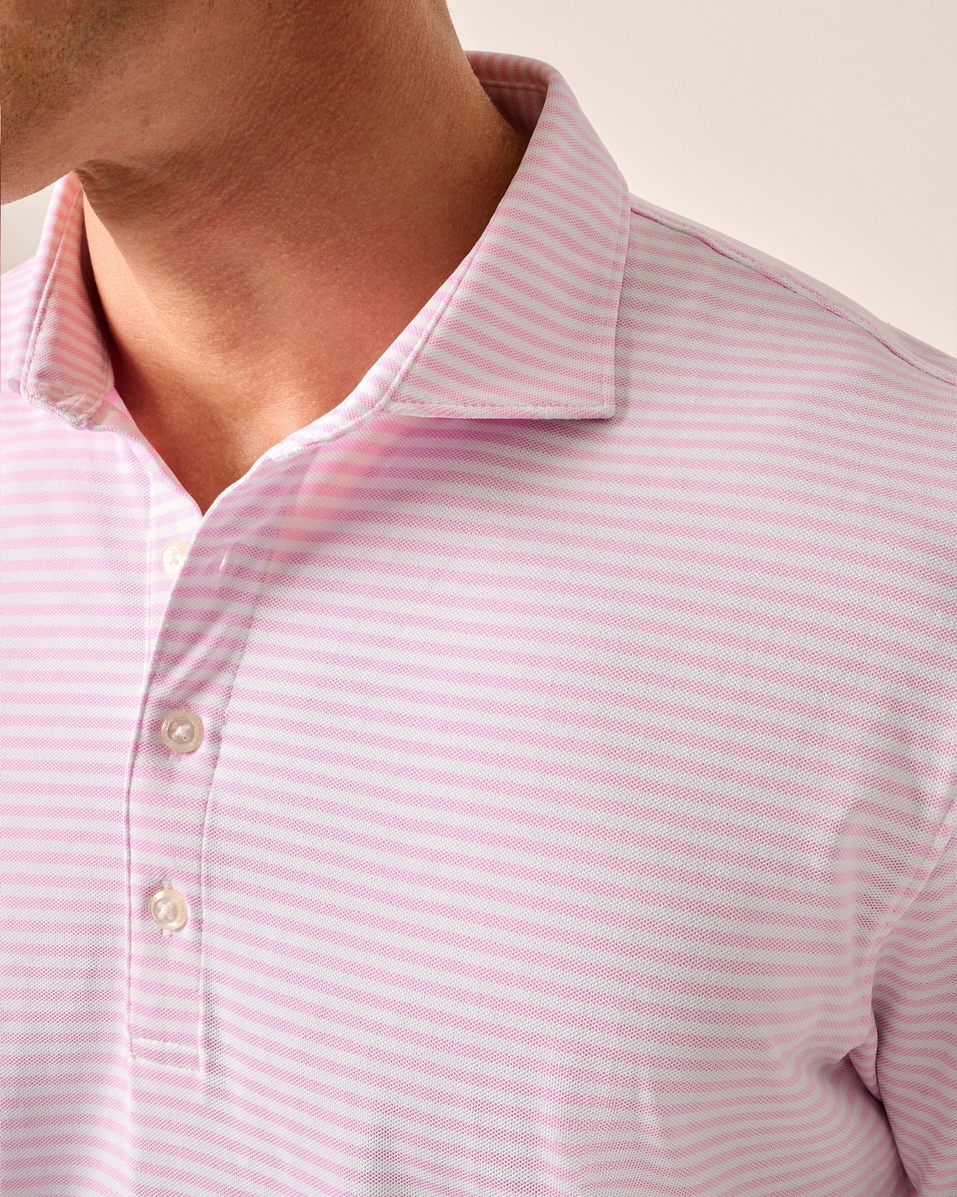 Johnnie-O Performance Mesh Polo - Stetson Stripe, Porto Pink