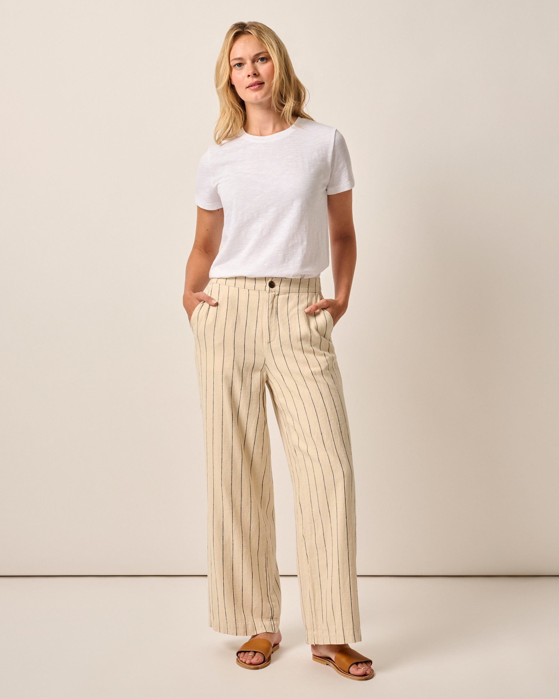 Johnnie-O Lilah Linen Blend Pinstripe Beach Trouser Birch