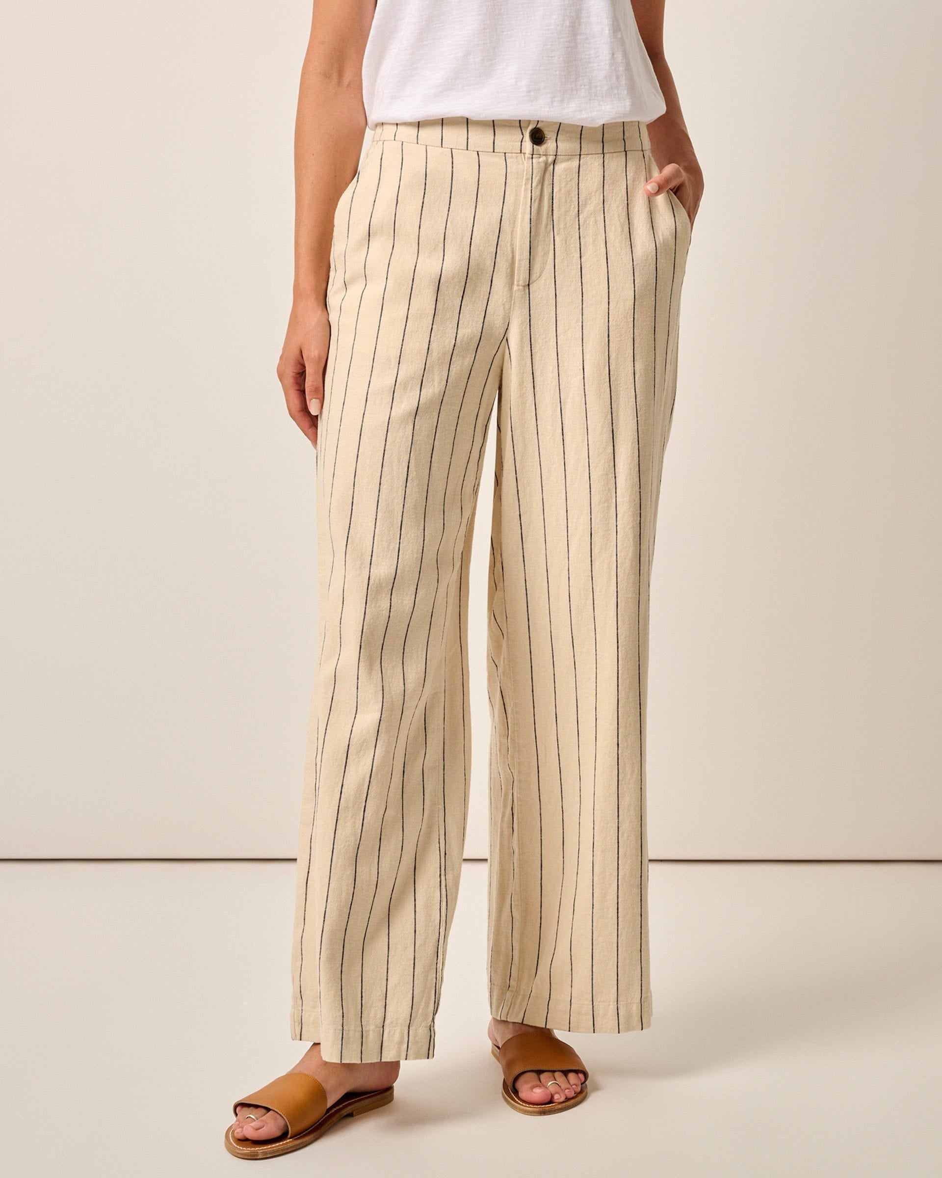 Johnnie-O Lilah Linen Blend Pinstripe Beach Trouser Birch