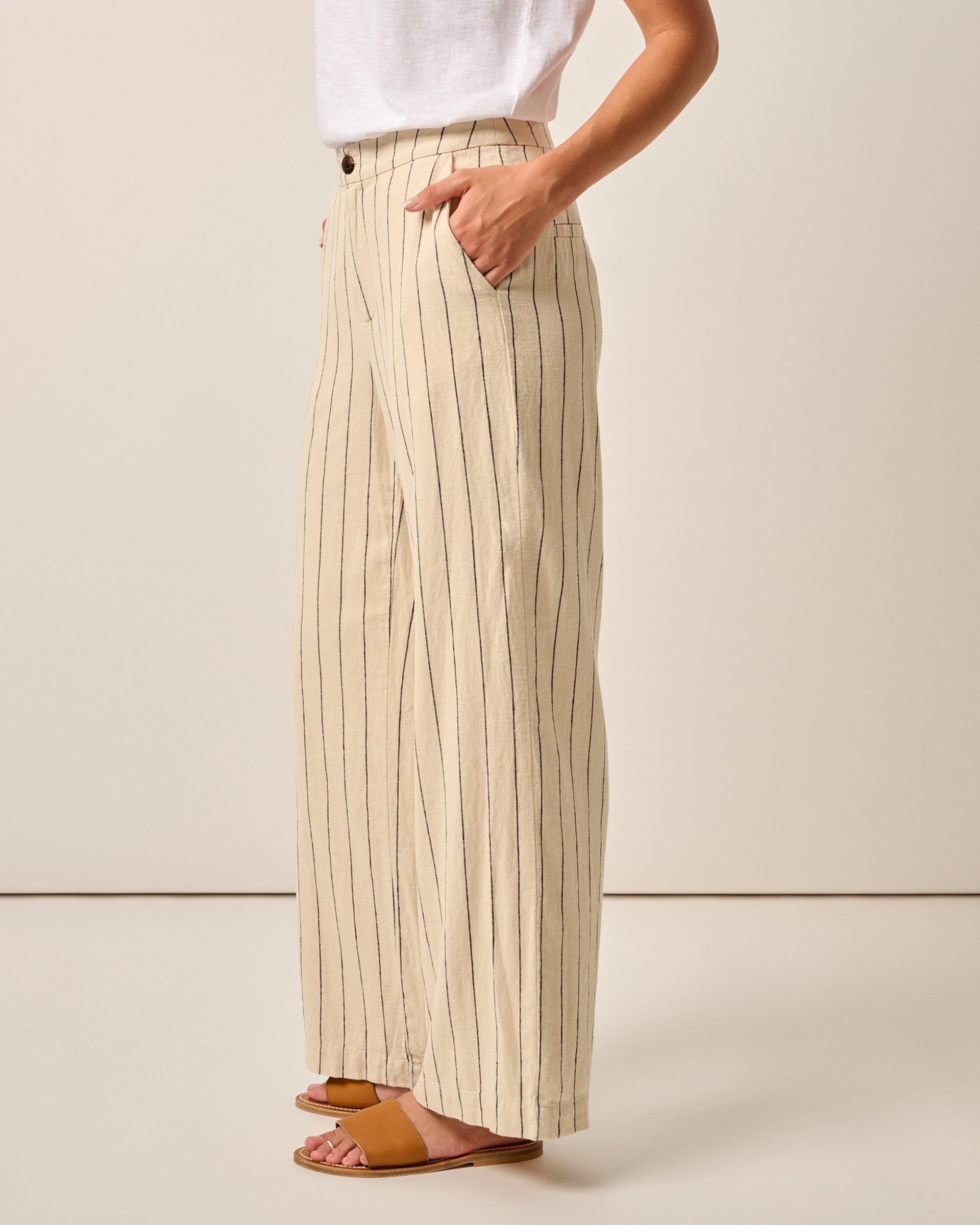 Johnnie-O Lilah Linen Blend Pinstripe Beach Trouser Birch