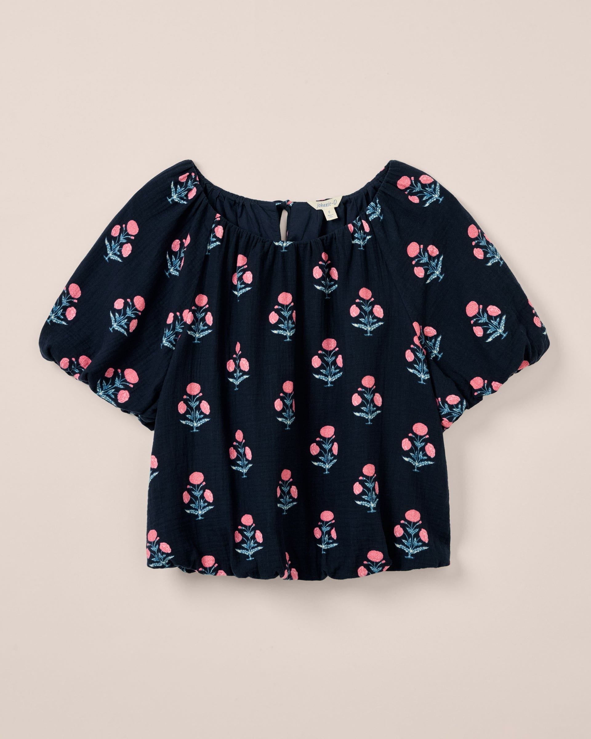 Johnnie-O Collett Block Print Blouse, Navy