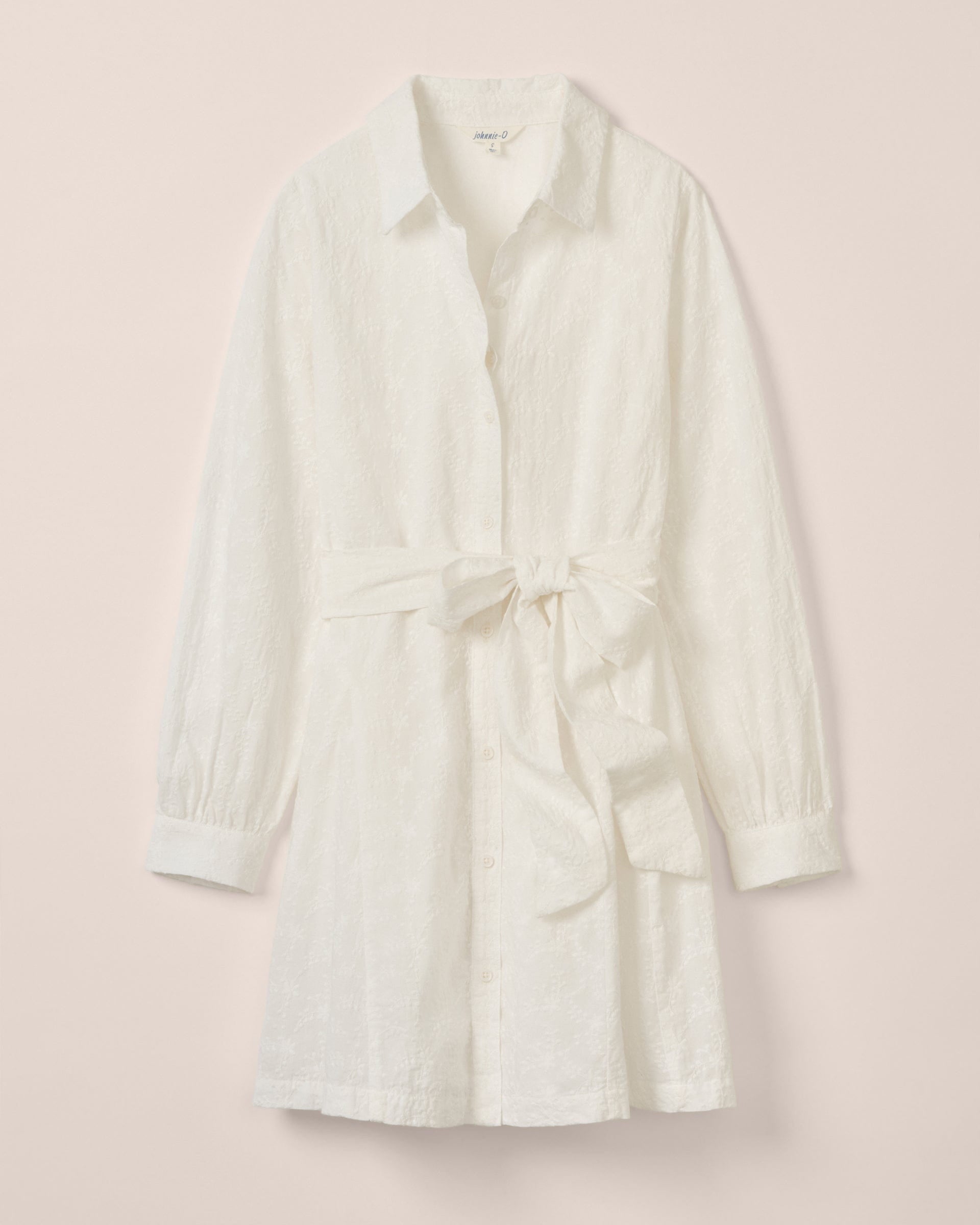 Johnnie-O Jenna Embroidered Flared Shirt Dress, White