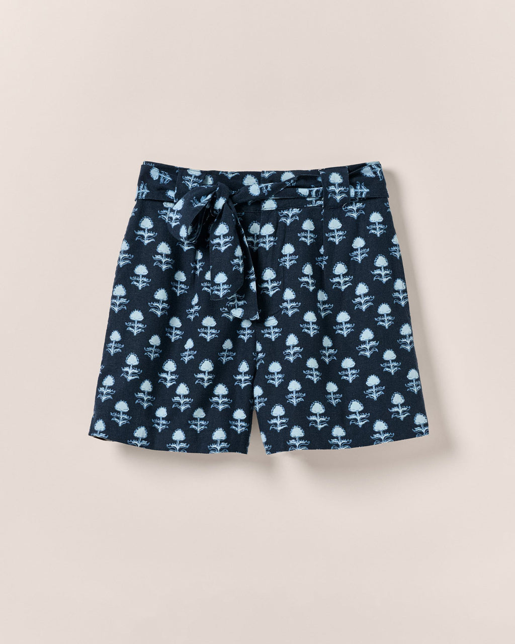 Johnnie-O Katherine Belted Linen Blend Shorts Navy