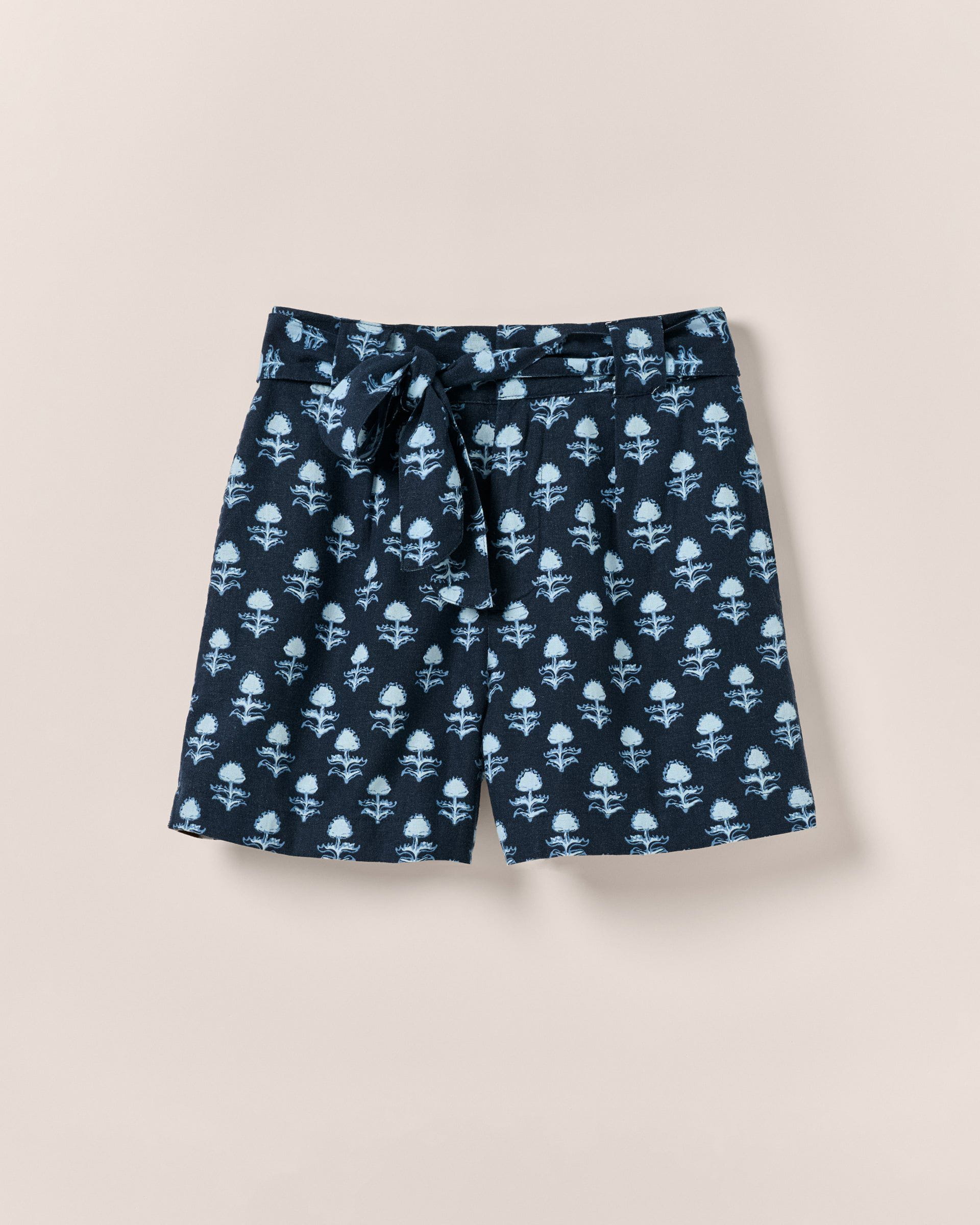 Johnnie-O Katherine Belted Linen Blend Shorts Navy